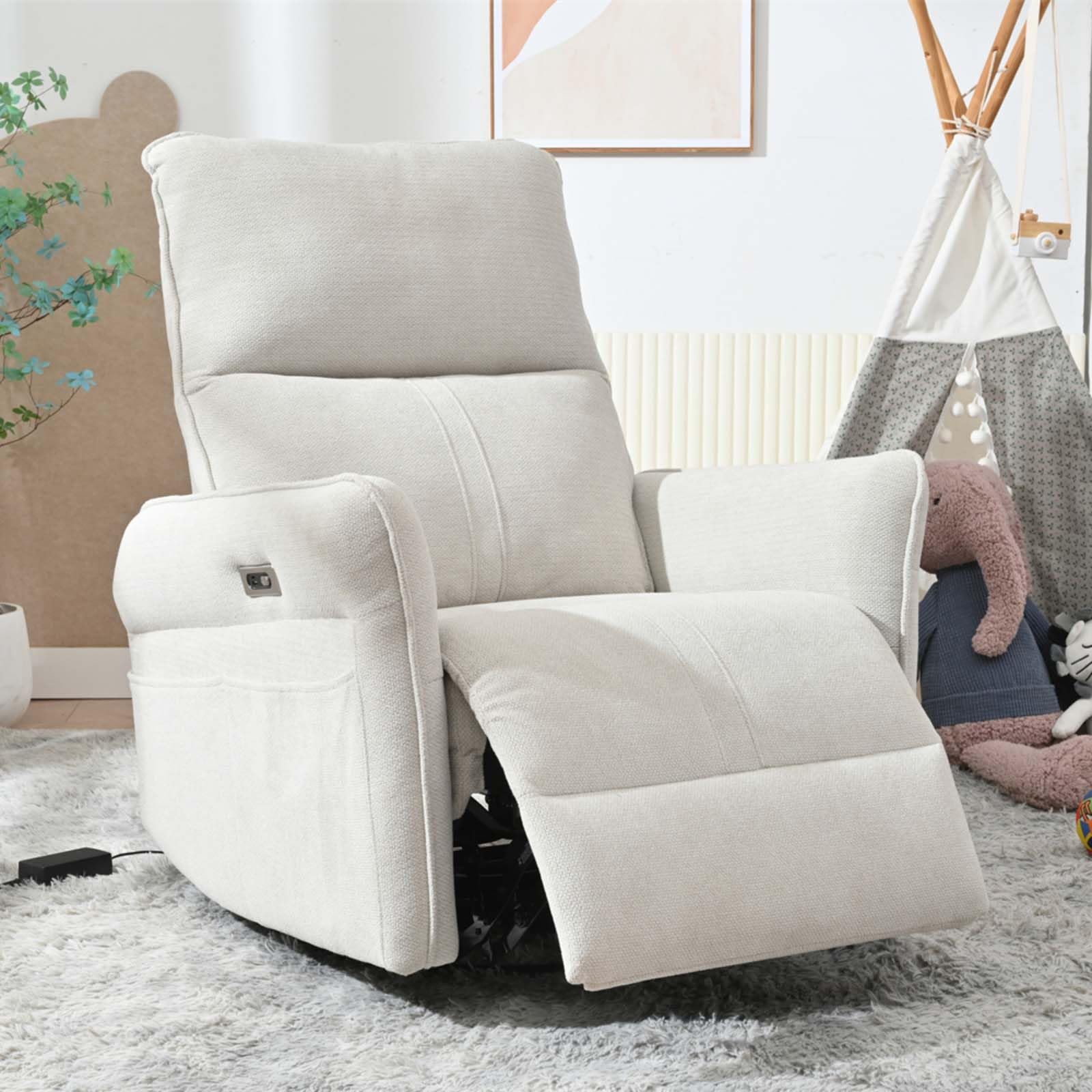 Recliner Chair, 270°Fabric Swivel Rocking Recliner Chair for Adults, Power Rocker Recliners for Small Spaces, Upholstered Fabric Glider Seating with