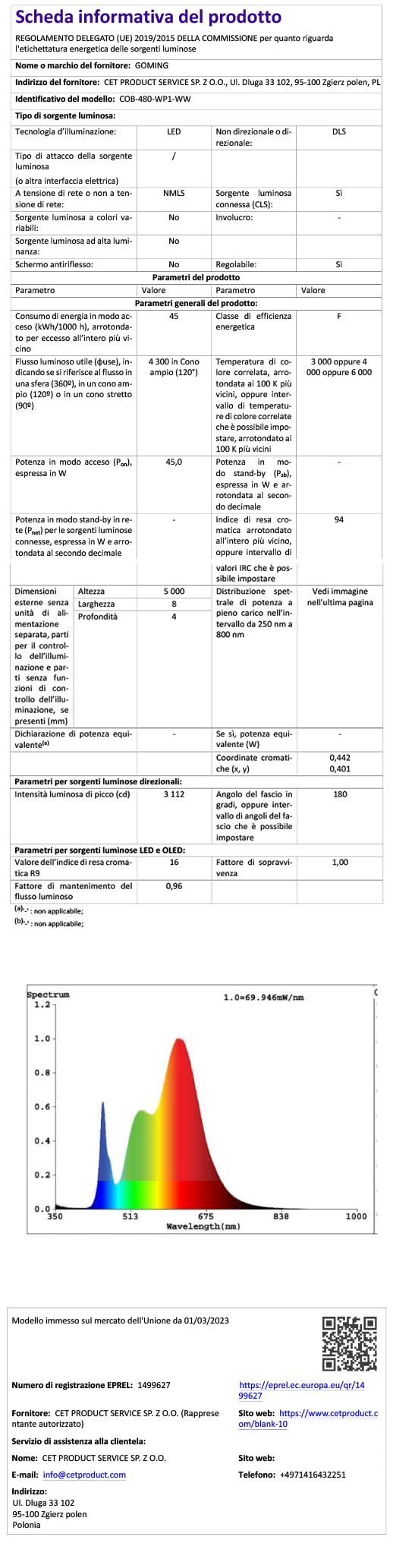 GOMING 24V 5M COB Striscia LED Bianco Naturale 4000K Impermeabile IP65 CRI 93+ Alta Densità 480LED/M Senza Punti Luce Alta Luminosità Flessibile Luci LED per Soggiorno Decorare(Senza Alimentazione)