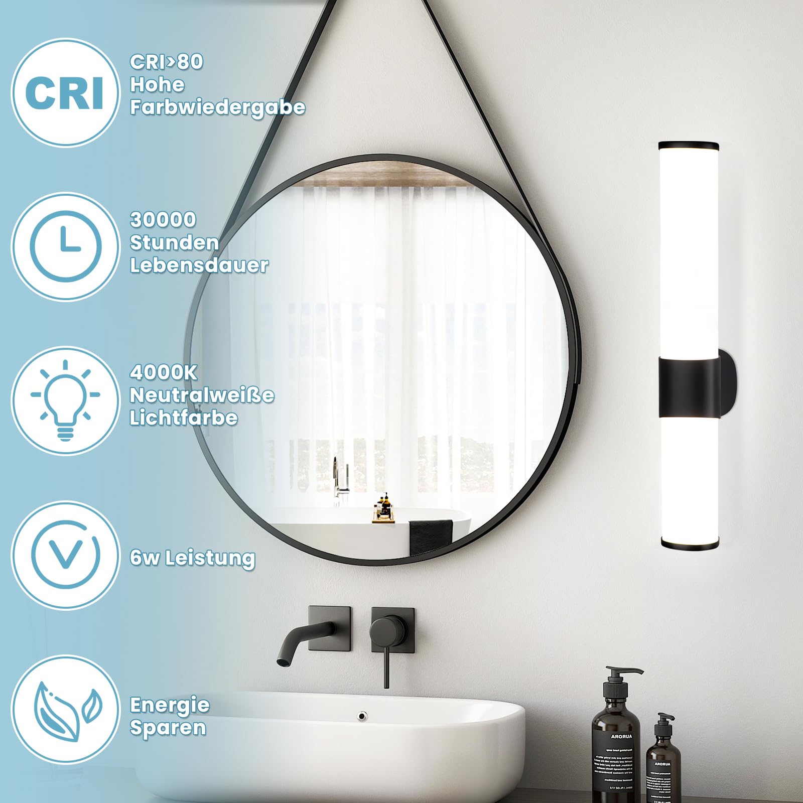 Lampada da Parete a Specchio per Bagno LED - Set di 2 Lampada 6W Colore Luce Bianca Neutra 4000K Parete a Specchio Laterale Bagno 35 cm