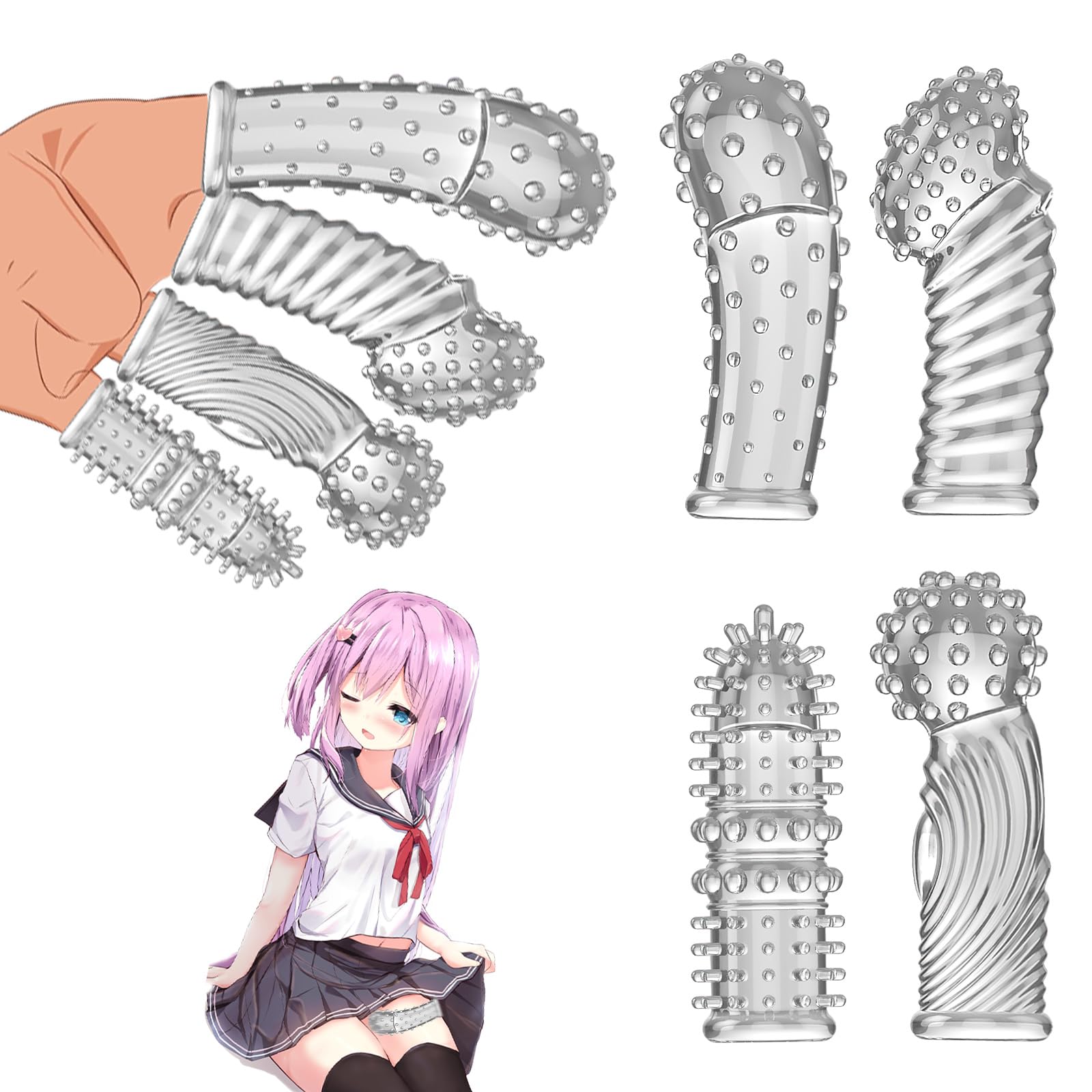 Qoosea 4 pezzi Manicotti per Dita per Coppie, Manicotti per Massaggio alle Dita Punto G, Copertura per Dita Facili da Trasportare Sex Toy(Trasparente)
