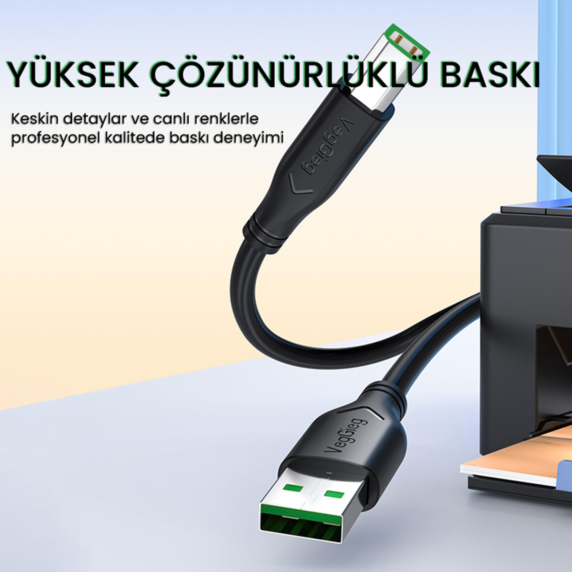 VegGieg USB B Printer Tarayıcı Yazıcı Data Kablosu 3 Metre