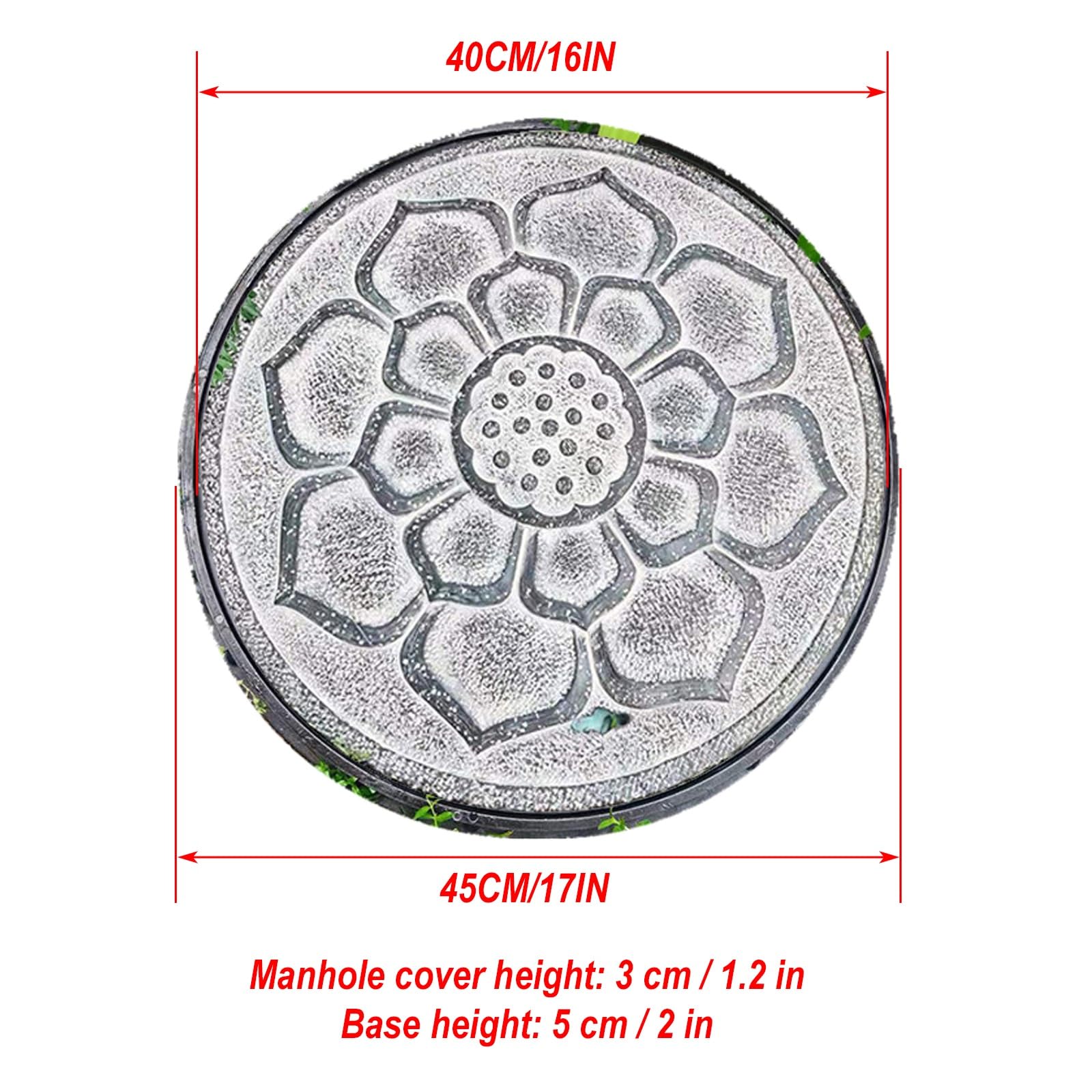 Tapa Arqueta, Tapas de Fosa Séptica Talladas, Hechas de Piedra, con Refuerzo Interno de Acero, Hermosas y Duraderas, Adecuadas para Patios(40cm/16in)