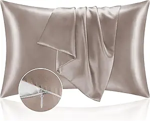 BEDELITE Satin Pillowcase with Zipper, Rose Taupe King Size Pillow Cases Set of 2, Super Soft and Cooling Similar to Silk Pillow Cases, Gift for Women Men(20x36 Inches)