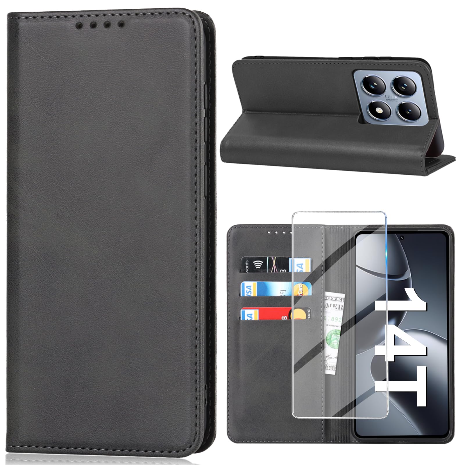 Ailicici Custodia Portafoglio In Pelle Per Xiaomi 14T Con 2 Slot Carte - Include Pellicola Protettiva - Chiusura Magnetica E Supporto
