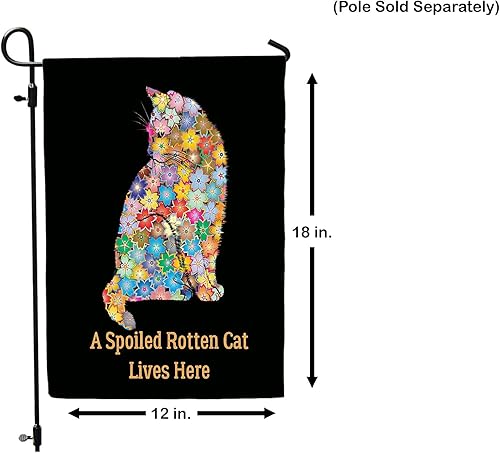 Miniatura 3 de Bandera de jardín con gato podrido y mimado, decoración de banderas de jardín de gato de doble cara, colorido diseño de bienvenida, regalo para