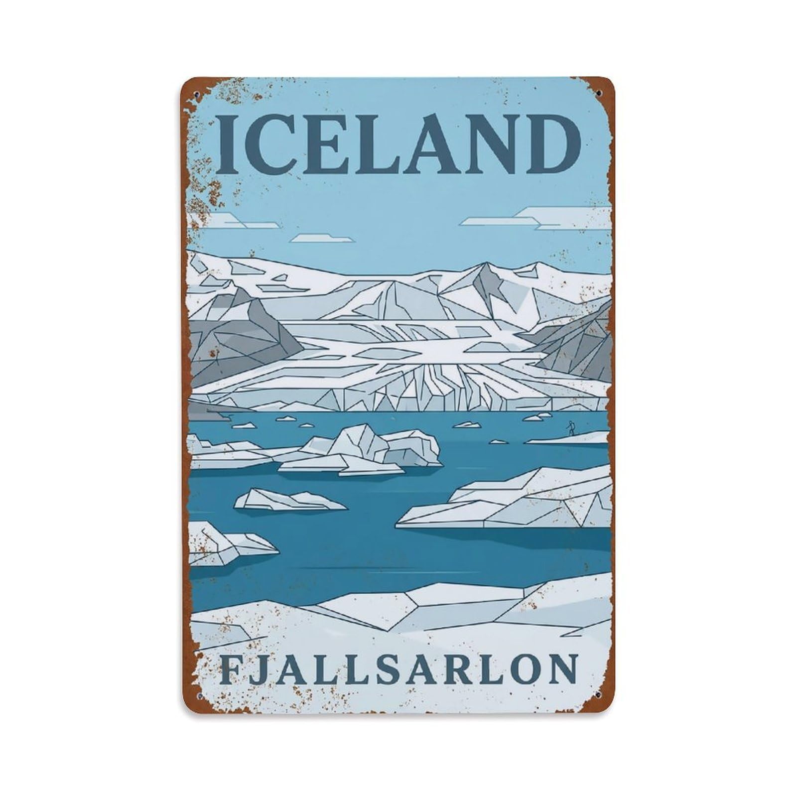 Vintage Travel Fjallsarlon Iceland Lagoon Metal Tin Sign