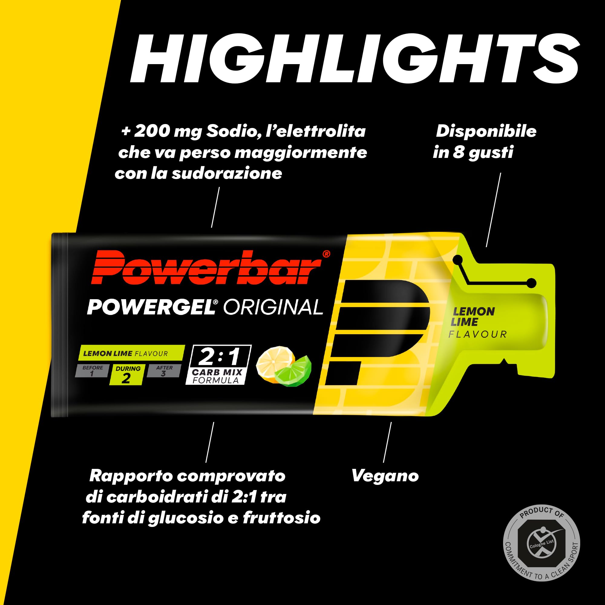 Powerbar - PowerGel Original - Lemon Lime - 12x41g - Gel energetico ad alto contenuto di carboidrati - Sodio - Senza caffeina