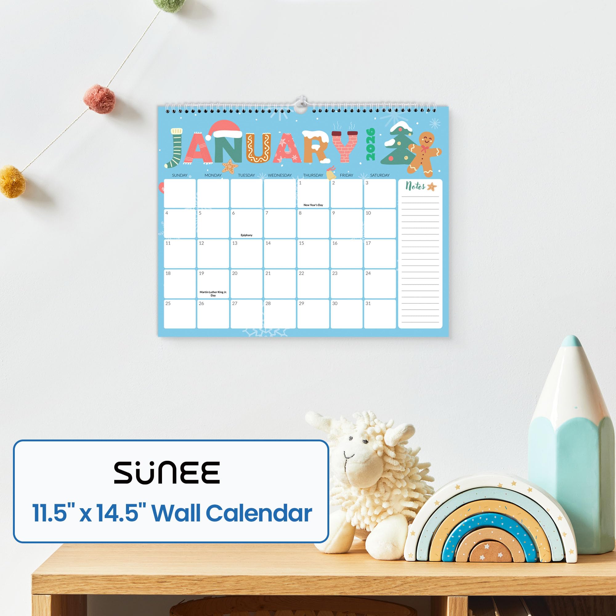 SUNEE 2026 Calendar- 18 Months Oct 2025 - Mar 2027 14 5x11 5 Big Grid Hanging Calendar 2026 — view 6