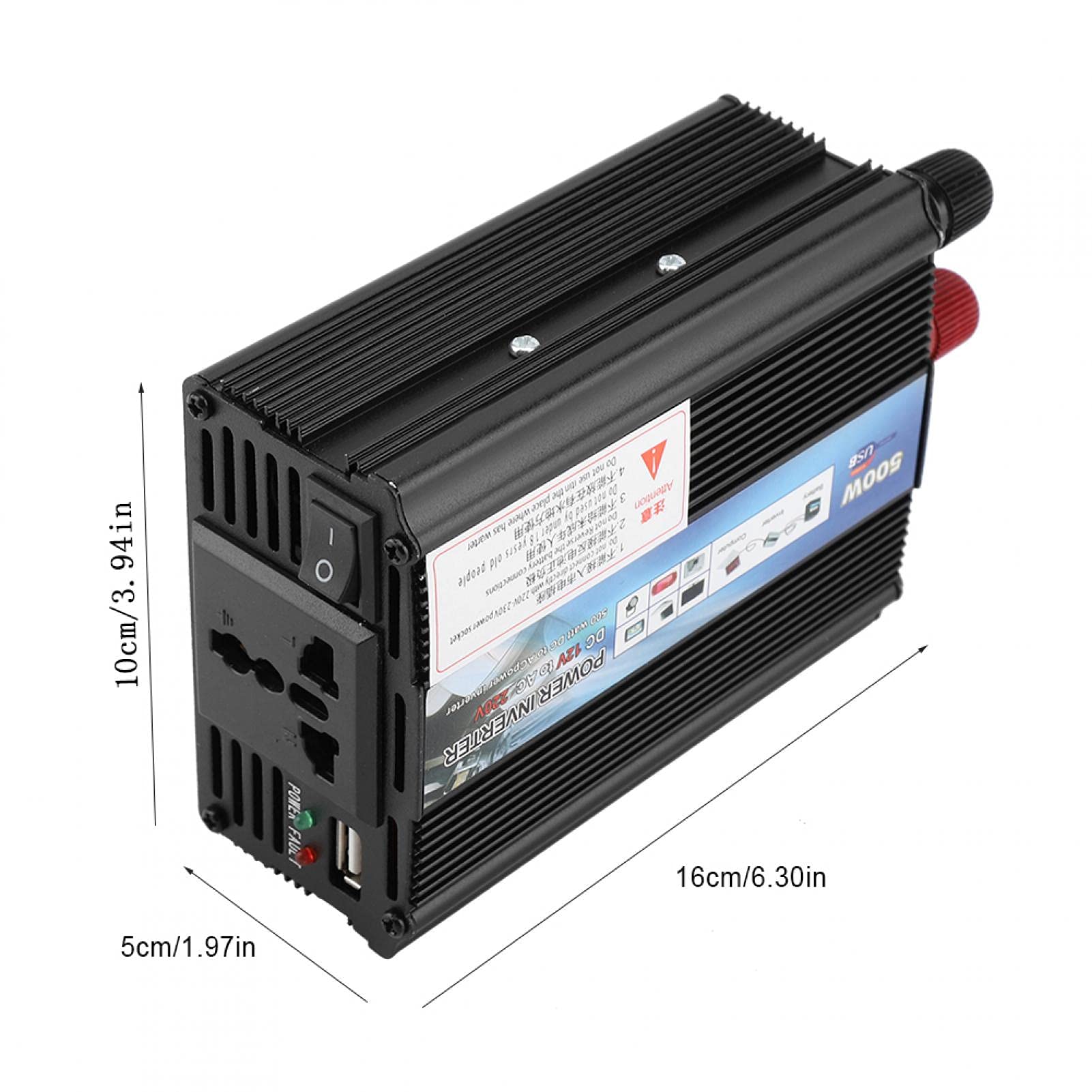 Fyearfly Inverter a Onda sinusoidale Pura, Inverter Convertitore 12 V 220V/100V 500W Inverter di Potenza con Pannello Solare per Camper, Camion, Barche, Campeggio, casa, Furgone(12v to 220v/500W)