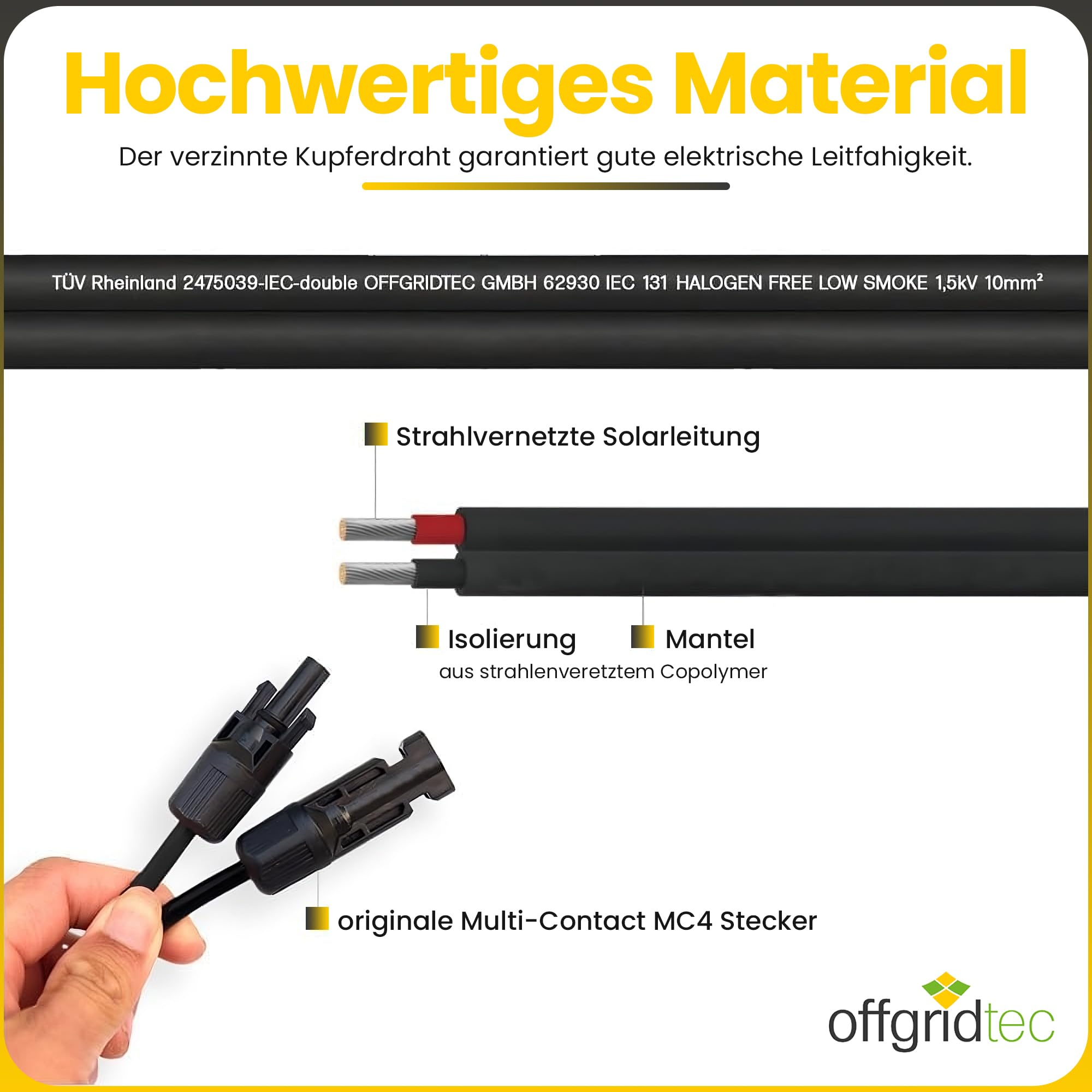 Cavo Collegamento Pannelli Solari 10mm² - 10m Con Connettori MC4, Per Regolatori Di Carica - Foto 5