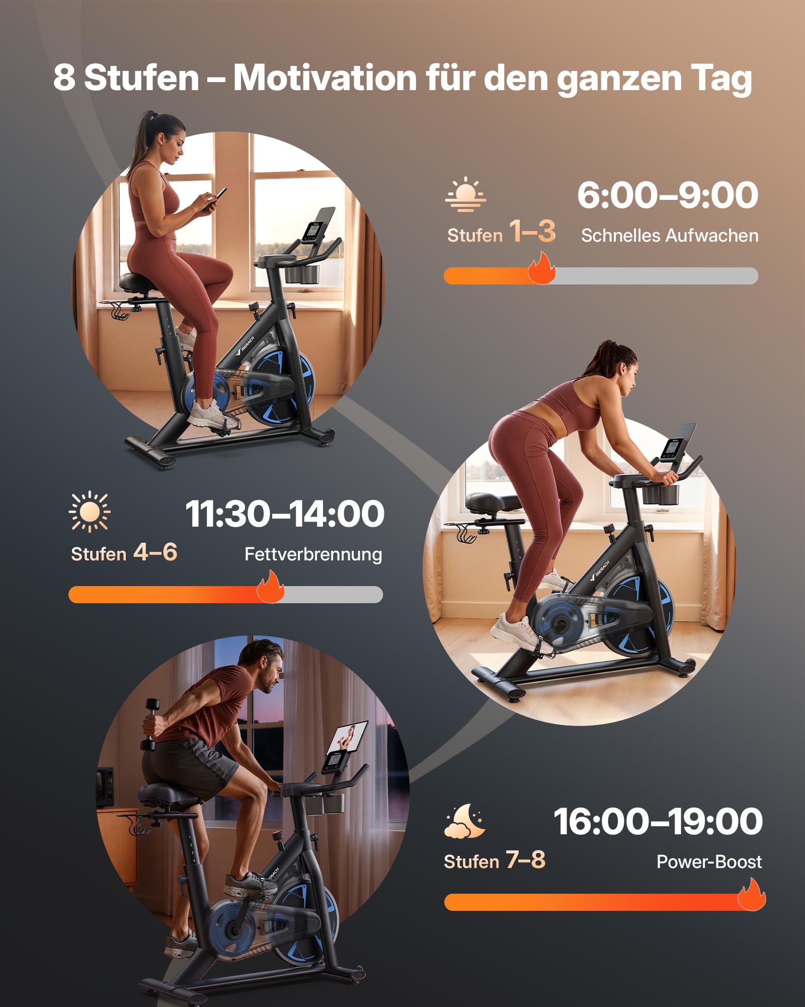 MERACH PRO Heimtrainer Fahrrad mit 8KG High-Inertia Schwungrad für Optimierte Laufruhe, Leises Magnetbremssystem, Verstärkter H-Rahmen, Stoßdämpfender Luftkissensattel, Eigene App, Bis 150KG