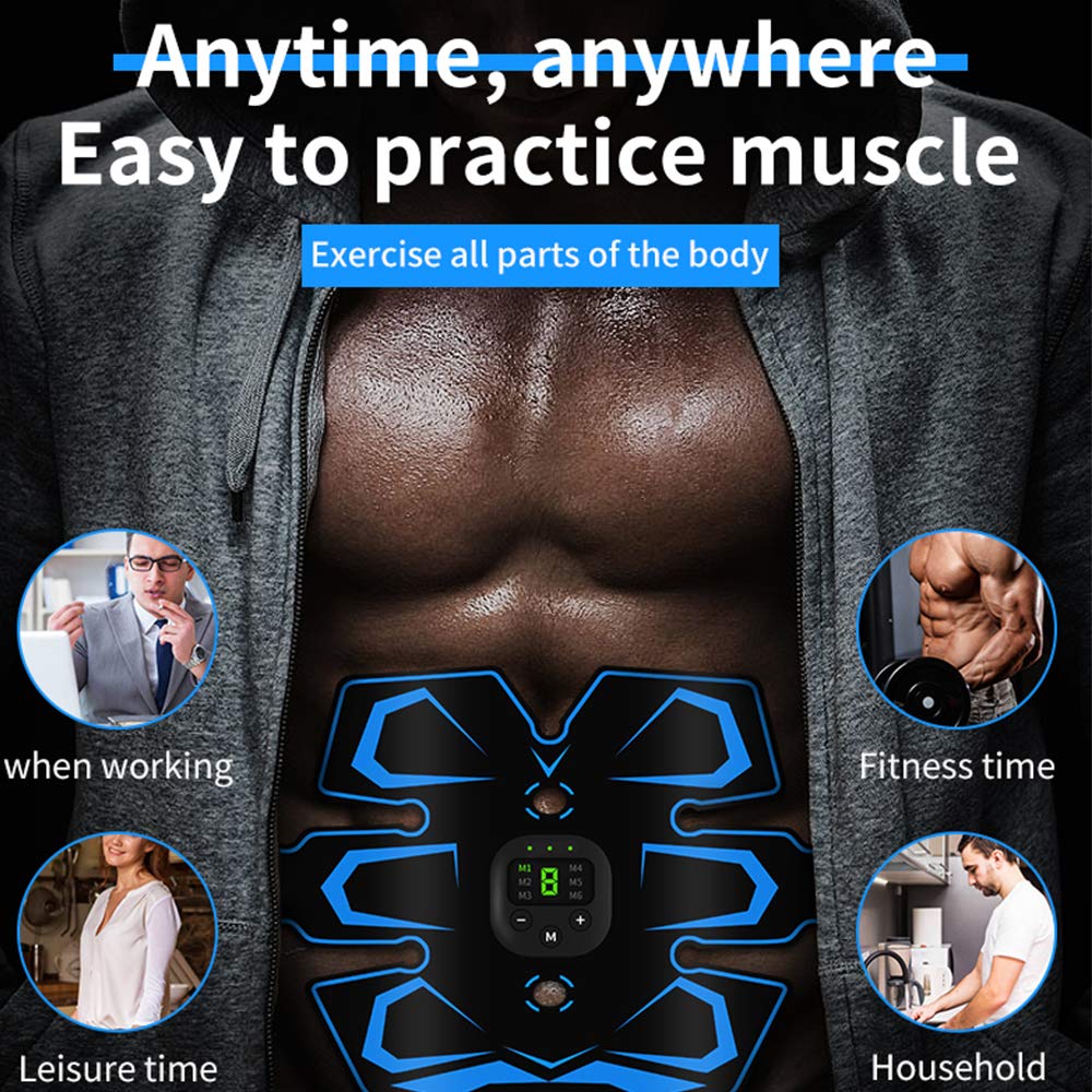 Estimulador de músculos abdominales, entrenador de masajeador eléctrico inteligente corporal EMS, máquina de ejercicios con cinturón estimulador ABS digital para abdomen,A