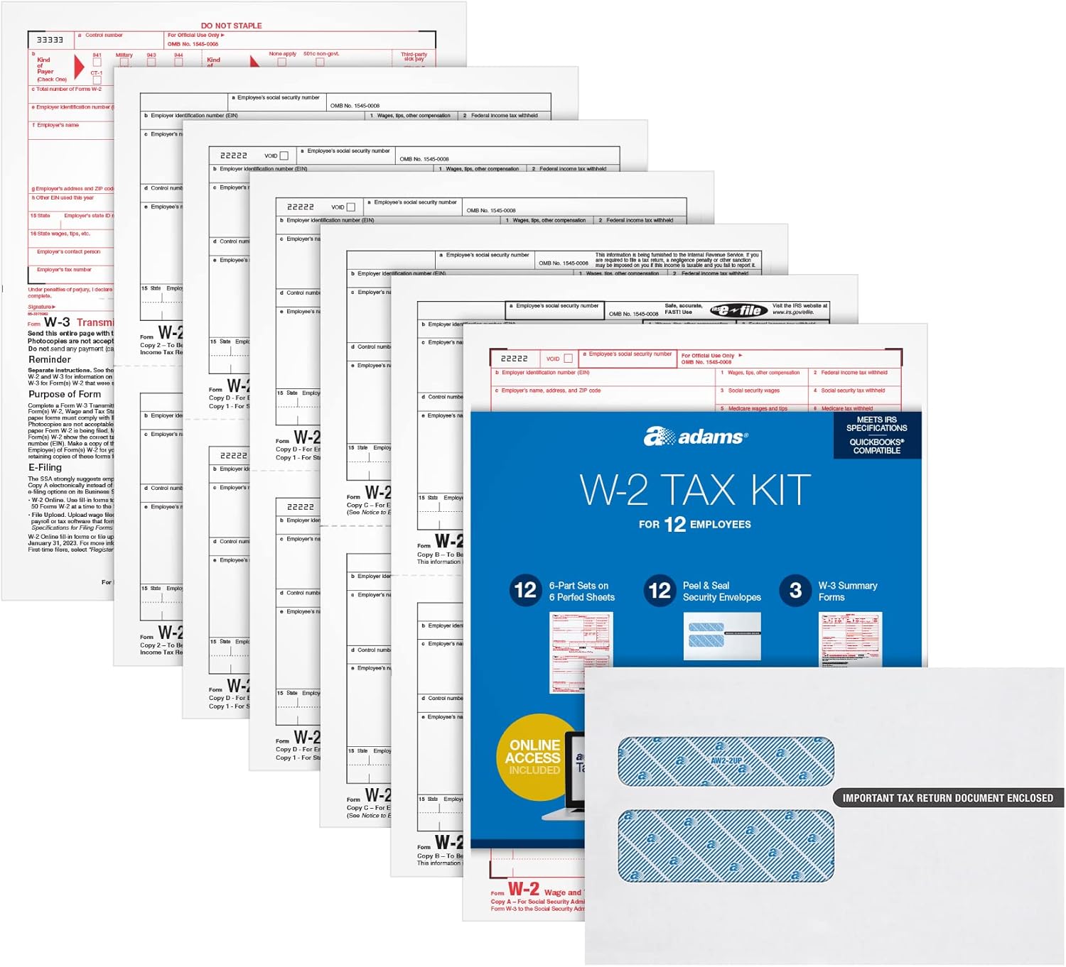 Buy Adams W2 Forms 2022 Tax Kit For 12 Employees 6 Part Laser W2