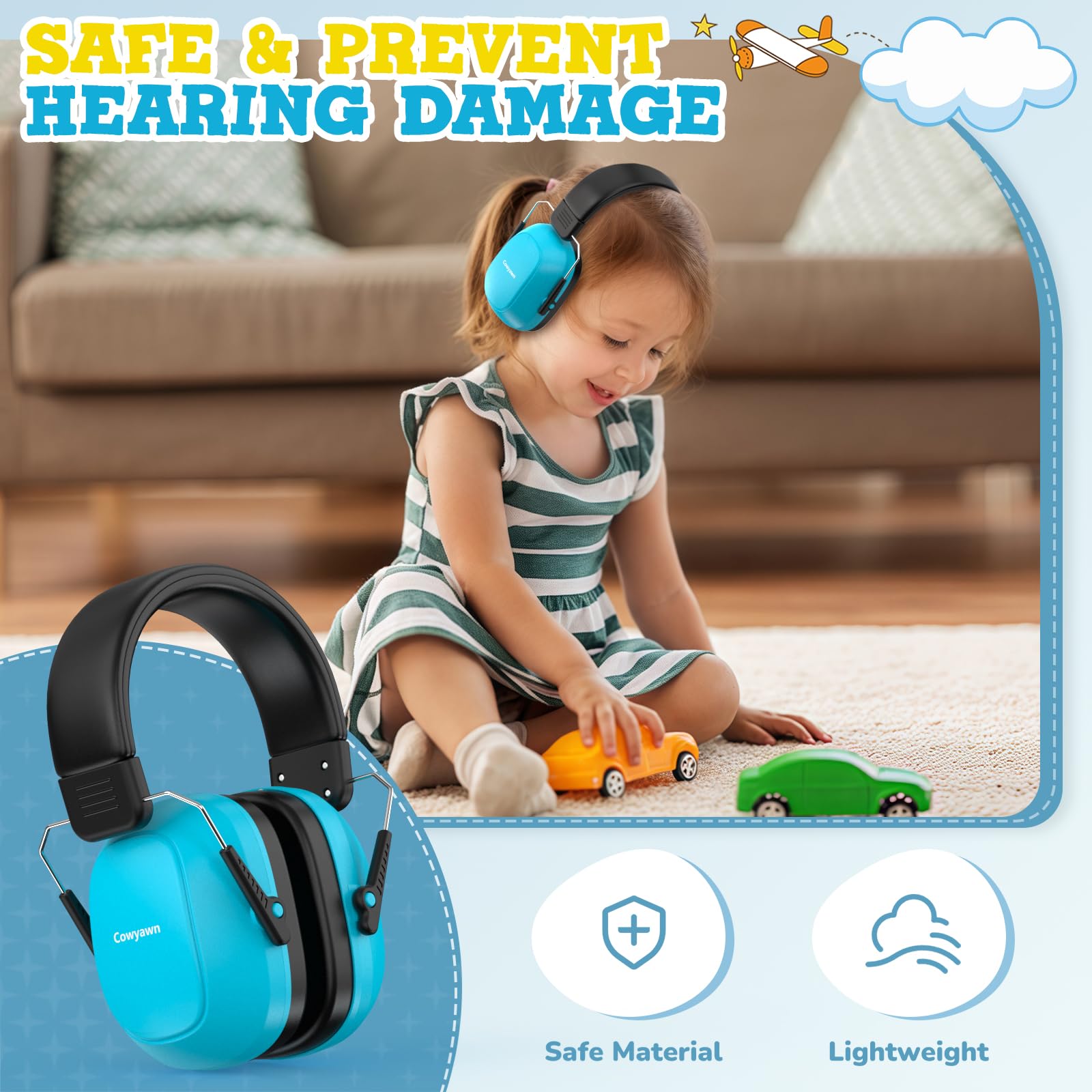 Cowyawn Auriculares con cancelación de ruido para niños, SNR 29 dB, protección auditiva para niños, protección auditiva de seguridad para reducción de ruido, para autismo, ayuda sensorial y de