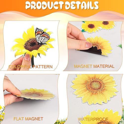 Miniatura 6 de 12 imanes de girasol para nevera, cocina, diseño vintage, calcomanías magnéticas extraíbles para nevera, lindo casillero para oficina, hogar,