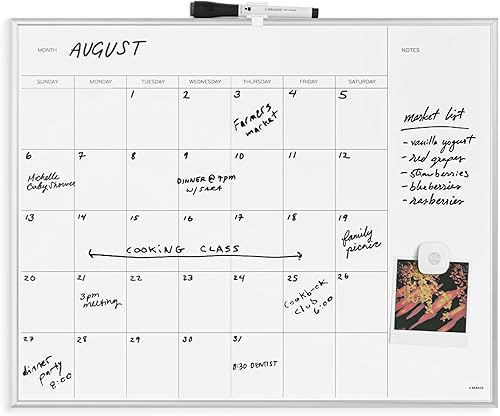 Miniatura 11 de U Brands - Pizarra magnética de borrado en seco con calendario mensual, 16 x 20 pulgadas, marco de aluminio plateado, imán y rotulador incluidos