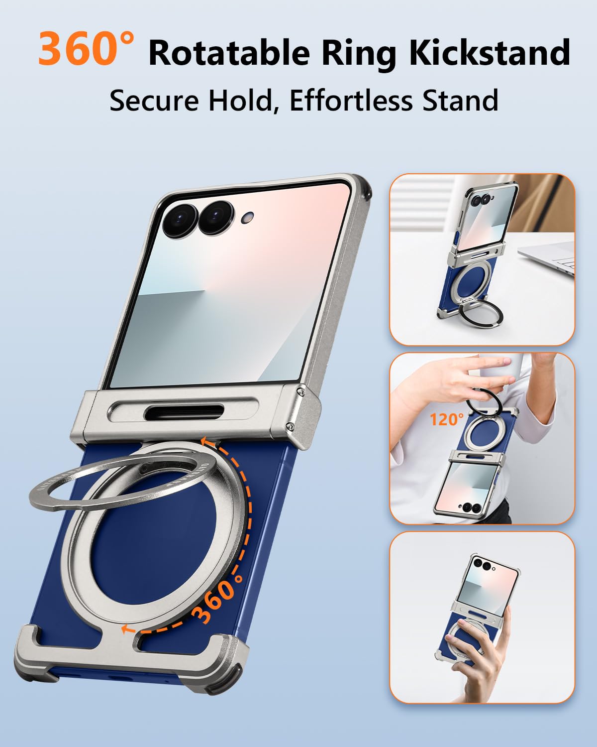 Custodia senza cornice per Samsung Galaxy Z Flip 7 con supporto, girevole a 360°, custodia magnetica con cavalletto, in alluminio e metallo per dissipazione del calore, antiurto, custodia