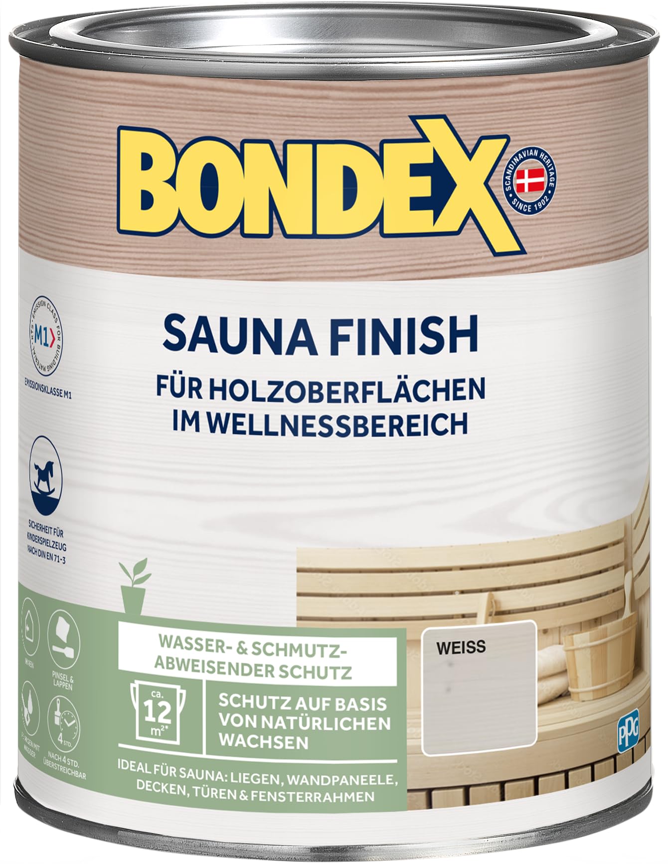 Bondex Finitura sauna bianca, 1 l, per 12 m², impermeabile e antimacchia, protezione a base di cere naturali, non si assottiglia o scolorisce, opaca e cura del legno, cera per legno