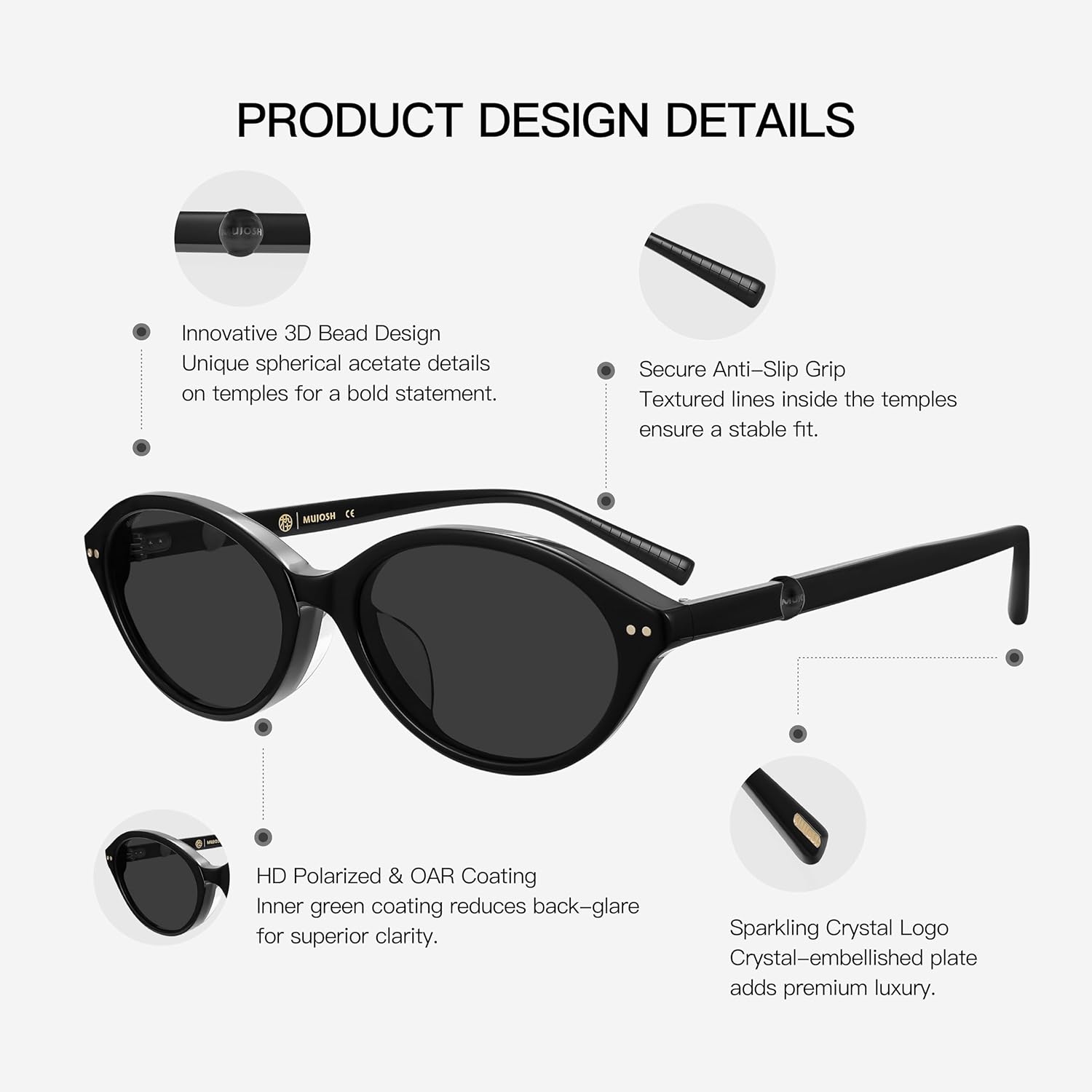 MUJOSH Retro Polarized Narrow Sunglasses for Women Men, Trendy 90s Y2K Sunnies, Exclusive Eyewear Brand of EssilorLuxottica