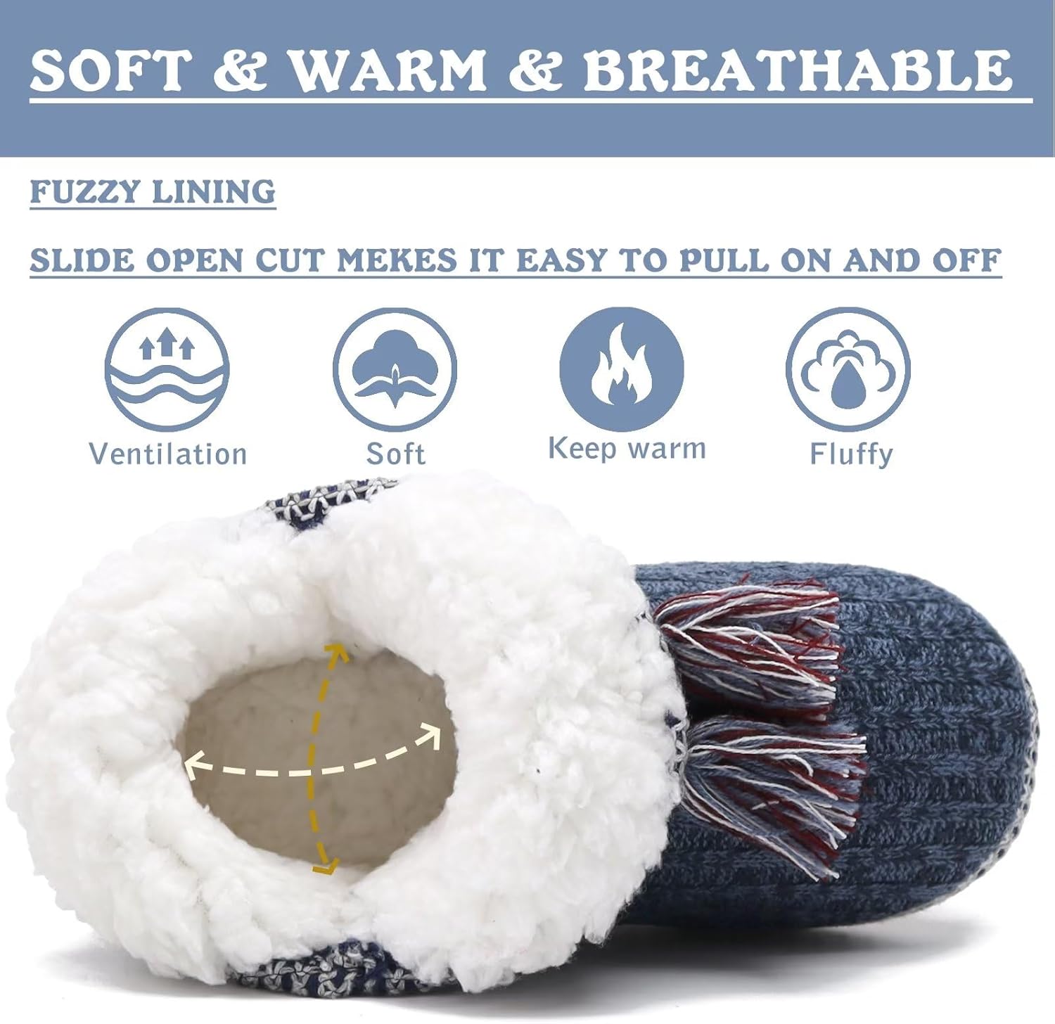 GPOS Women's Faux Cashmere Knit House Slipper Booties Cotton Quilted Warm Indoor Ankle Boots - Image 4