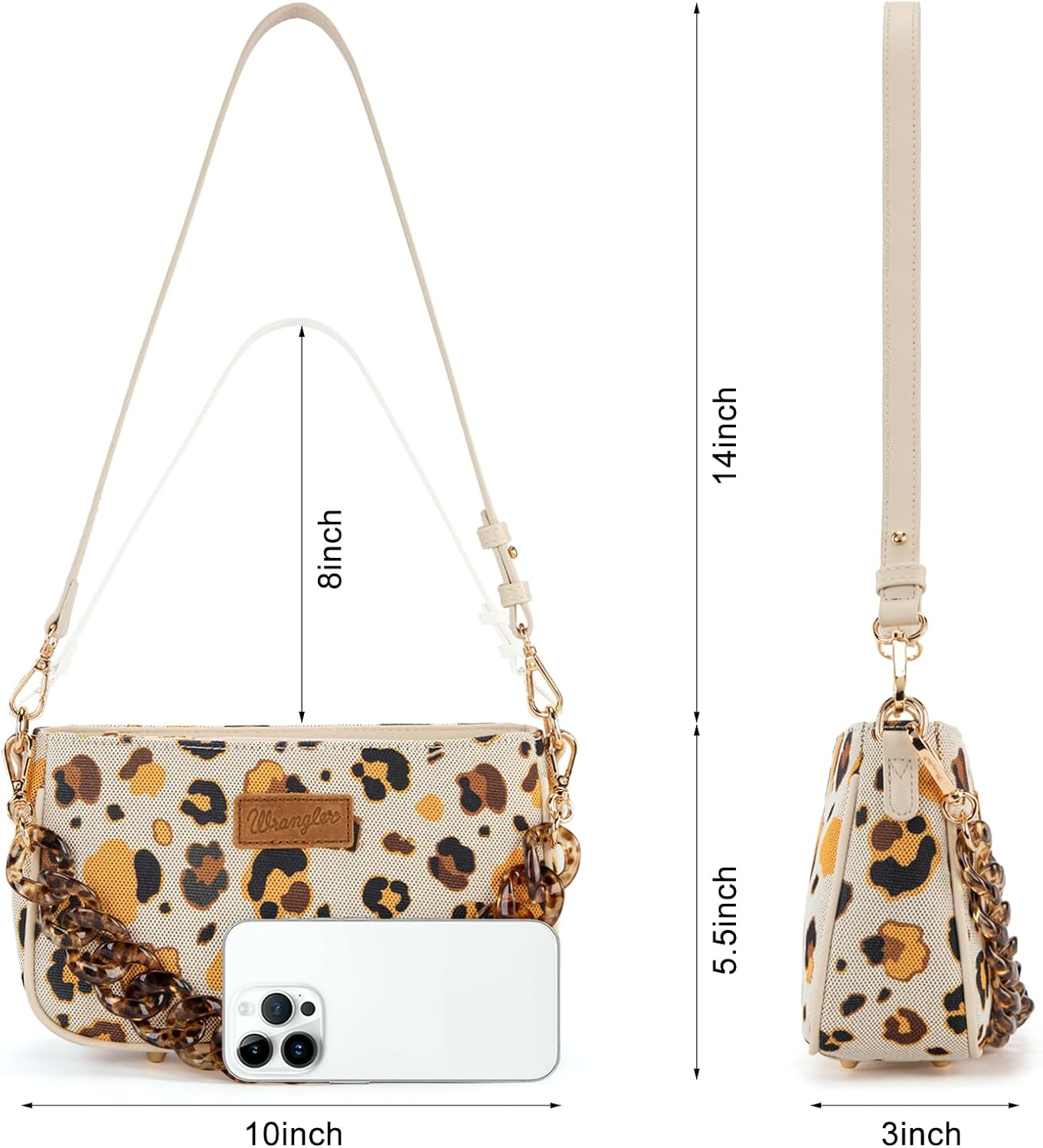 Wrangler Small Women's Shoulder Bags Purses Leopard Clutch Hobo Tote Handbag with Acrylic Chain