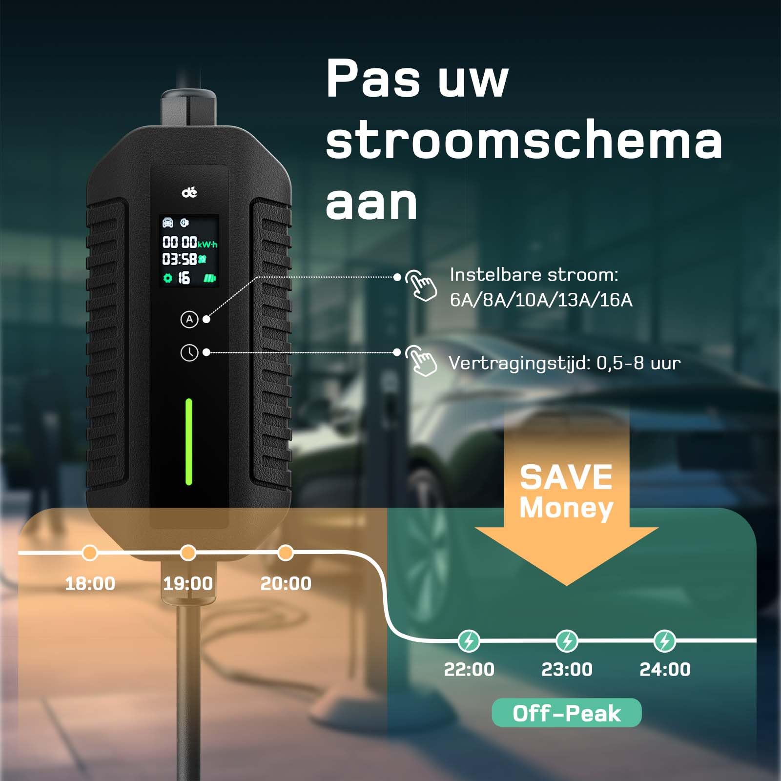 Elektrische autolader 11 kW [8 m | driefasig | 6-16 A | 380 V] type 2
