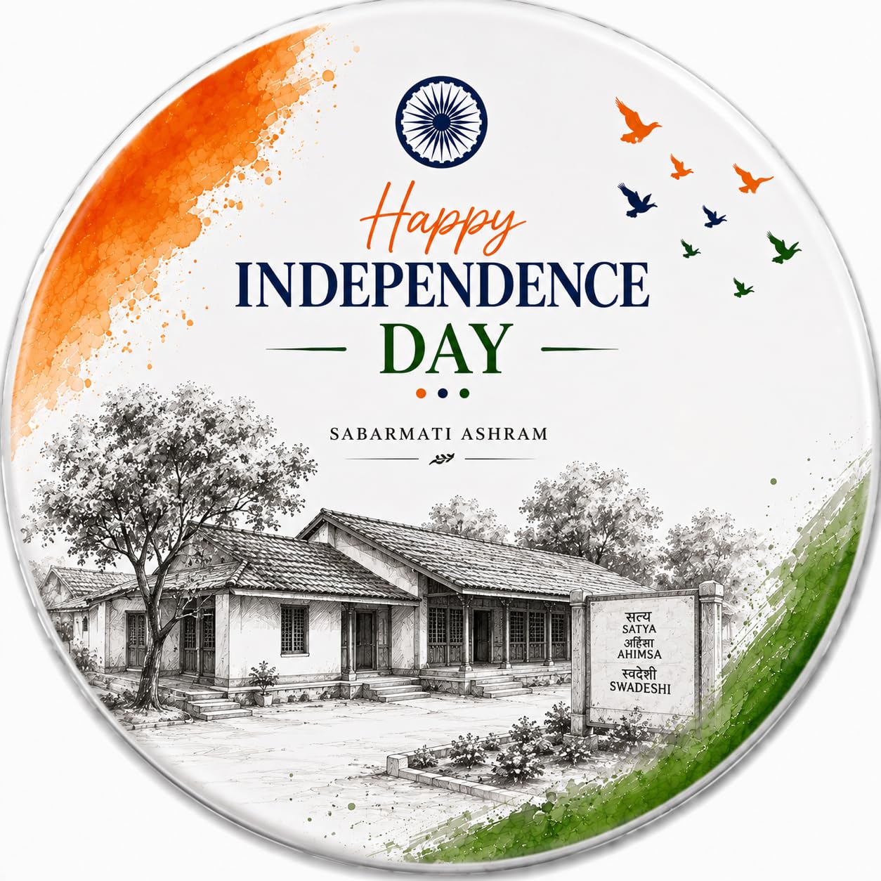 Sabarmati Ashram Indian's Pride 58mm Pin Badge | Independence Day Pin Badge | 15 August Indian Flag Pin Badges for Indians, Schools, College, corporate events, NGOs.-image-39