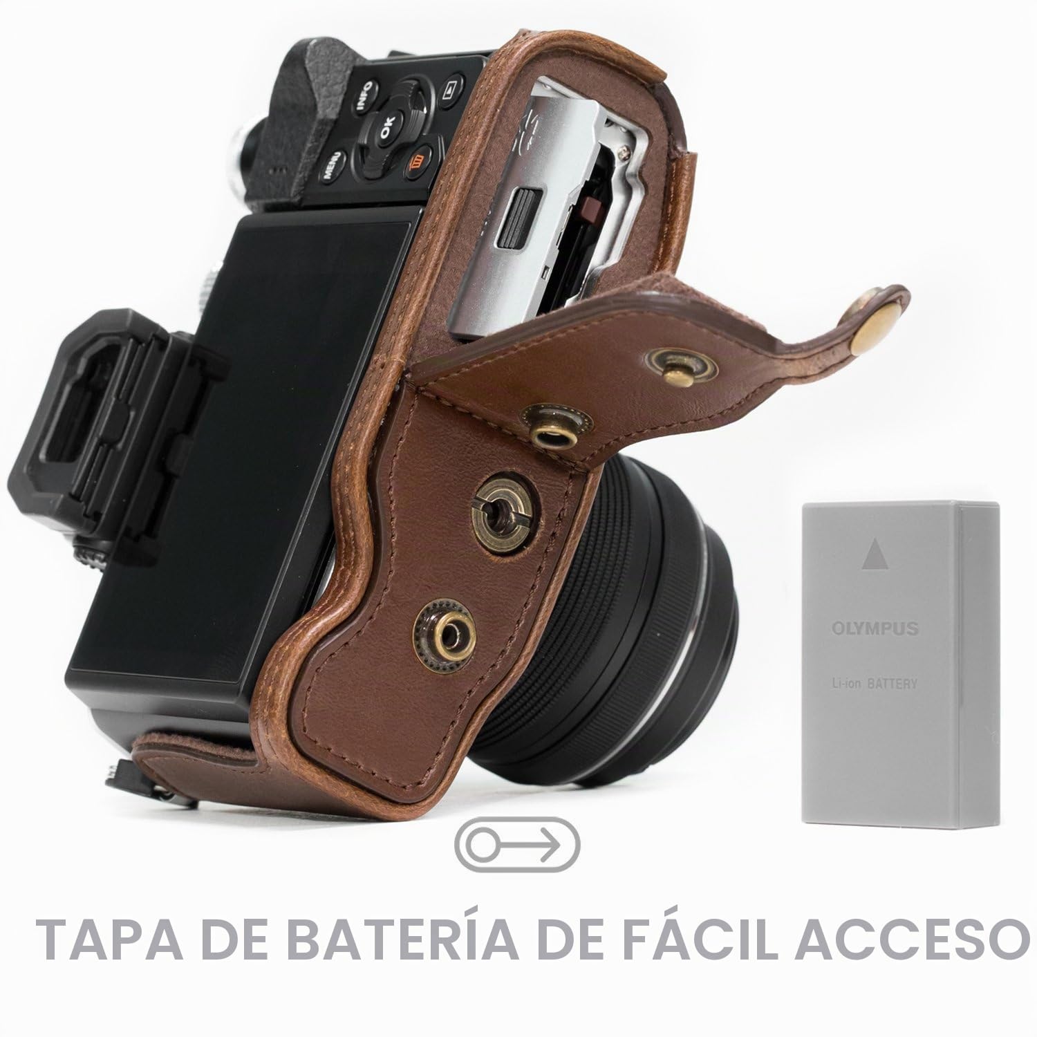 MegaGear Ever Ready - Funda de Piel para cámara Compatible con Olympus OM-D E-M10 Mark II, E-M10 (14-42 mm)