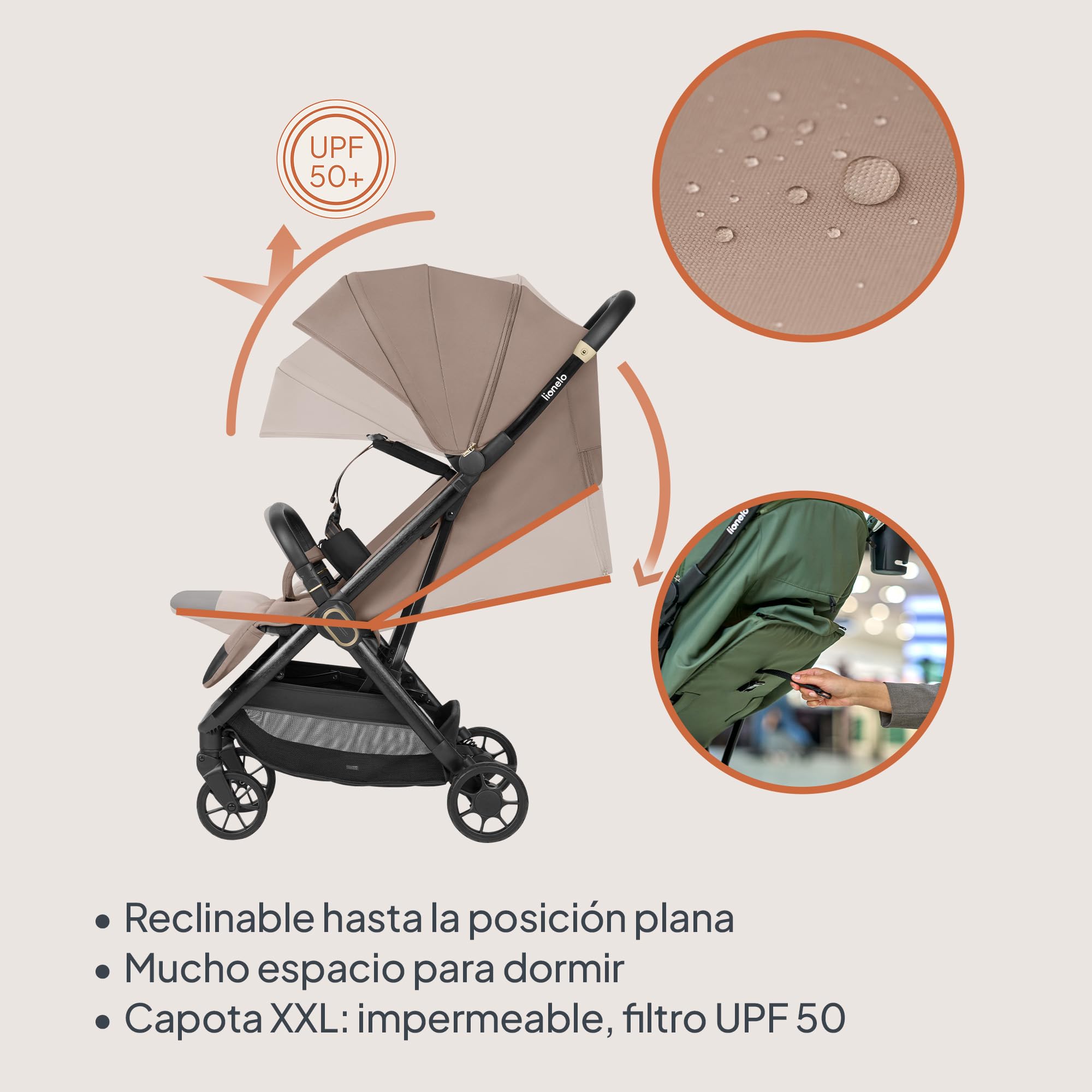 LIONELO Silla Paseo Ligera Bess hasta 22 kg de 6 m a 4 años Ruedas giratorias PU 360° Plegado con una Sola Mano, Respaldo Ajustable, Capota Impermeable Ligera 7,5 kg Cesta de la Compra | De 6 m a 4 años Ruedas Giratorias PU 360° Plegado con una Sola Mano,