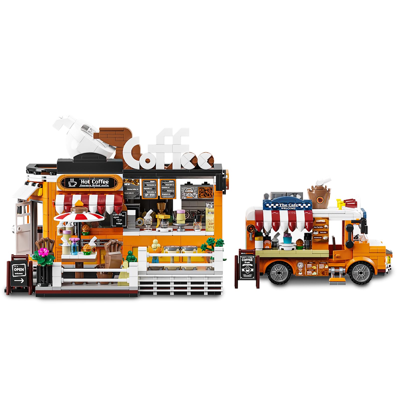 TYCOLE City Coffee House Juego de Bloques de Construcción, 1185 Piezas de Cafetería, Juguetes de Construcción con Coche de Café Móvil, Regalo de Cumpleaños para Adultos, Niños y Niñas de 8 a 12 Años