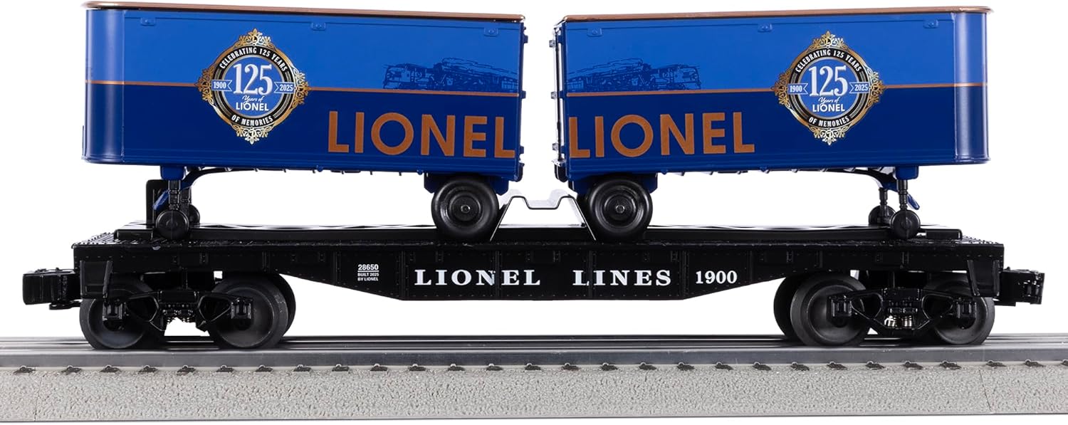 Lionel 125th Anniversary O Gauge Model Train Flatcar with Two Piggyback Trailers