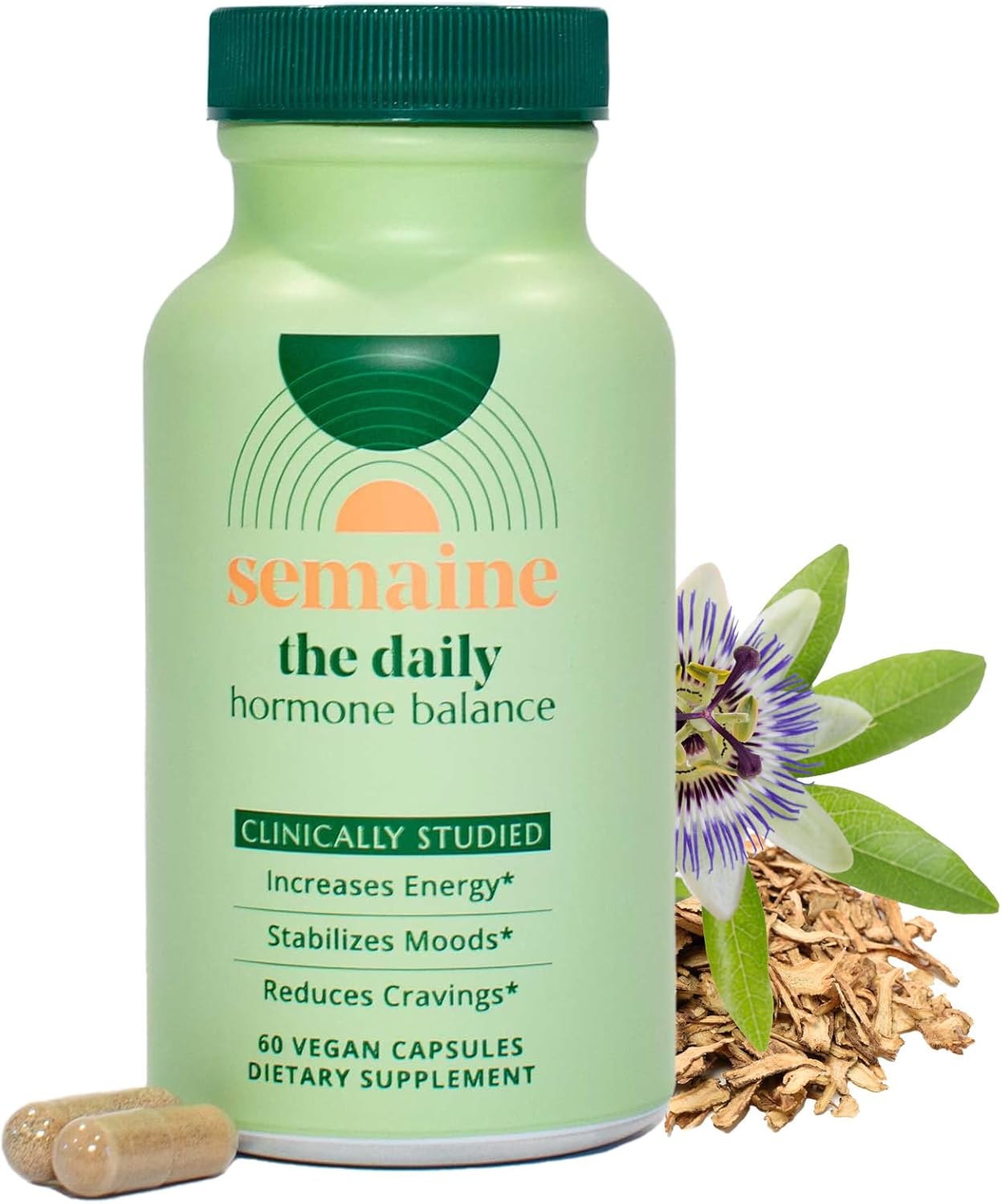 Semaine Daily Hormone Balance  Clearer Skin, Enhanced Moods, Deeper Sleep & Happier Hormones. Hormone-Free, Vegan Capsule, Multi-Symptom Support (60 ct)