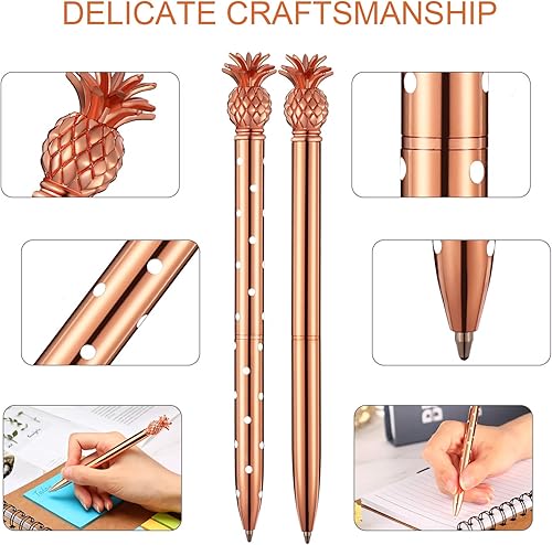 Miniatura 3 de Outus Bolígrafos de piña, bolígrafos de metal, bolígrafos de oro rosa para graduados, regalos de regreso a clases, tinta negra, suministros de