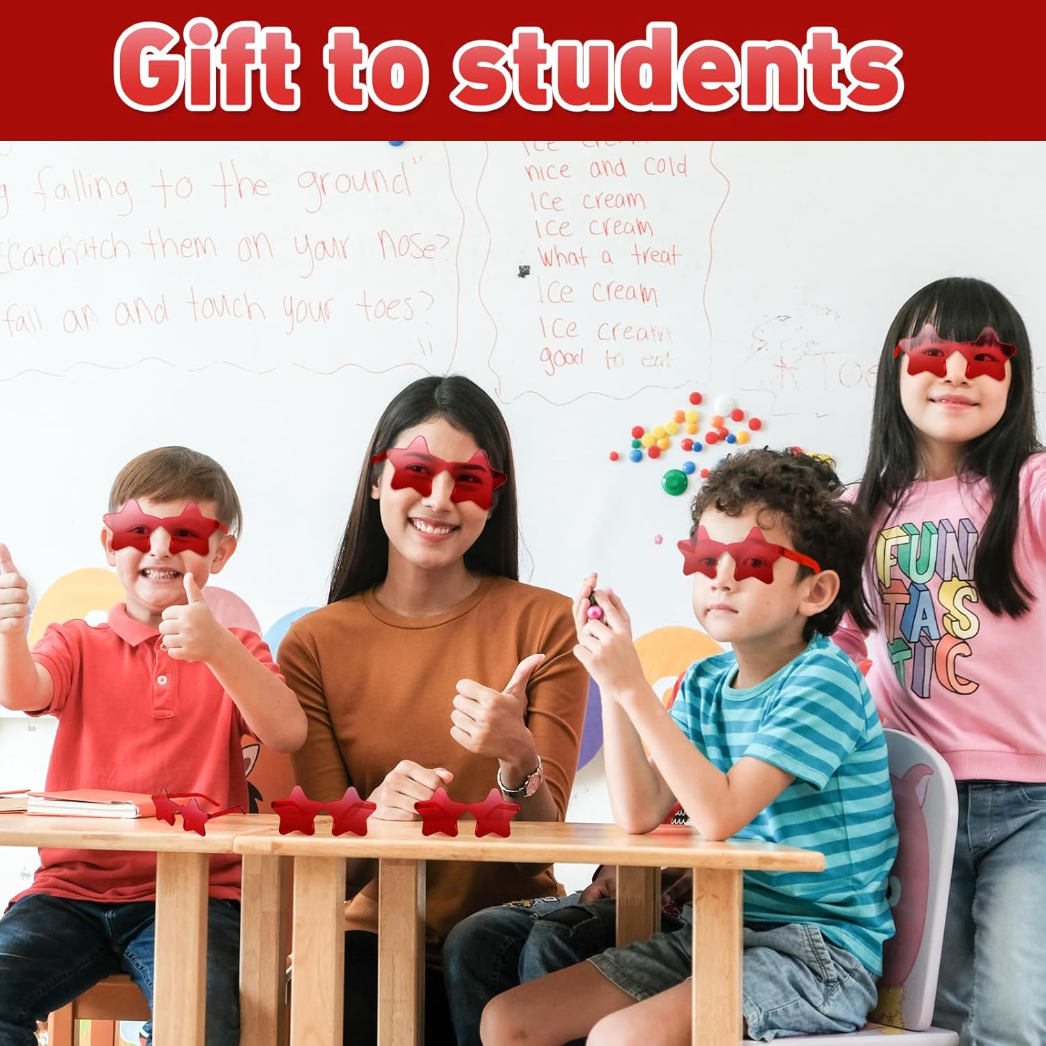 10/20/30/40 Pack Star Sunglasses Rimless Transparent Pentagram Shaped Sunglasses Bulk Party Favor Glasses for Women (10, Red) - Image 5