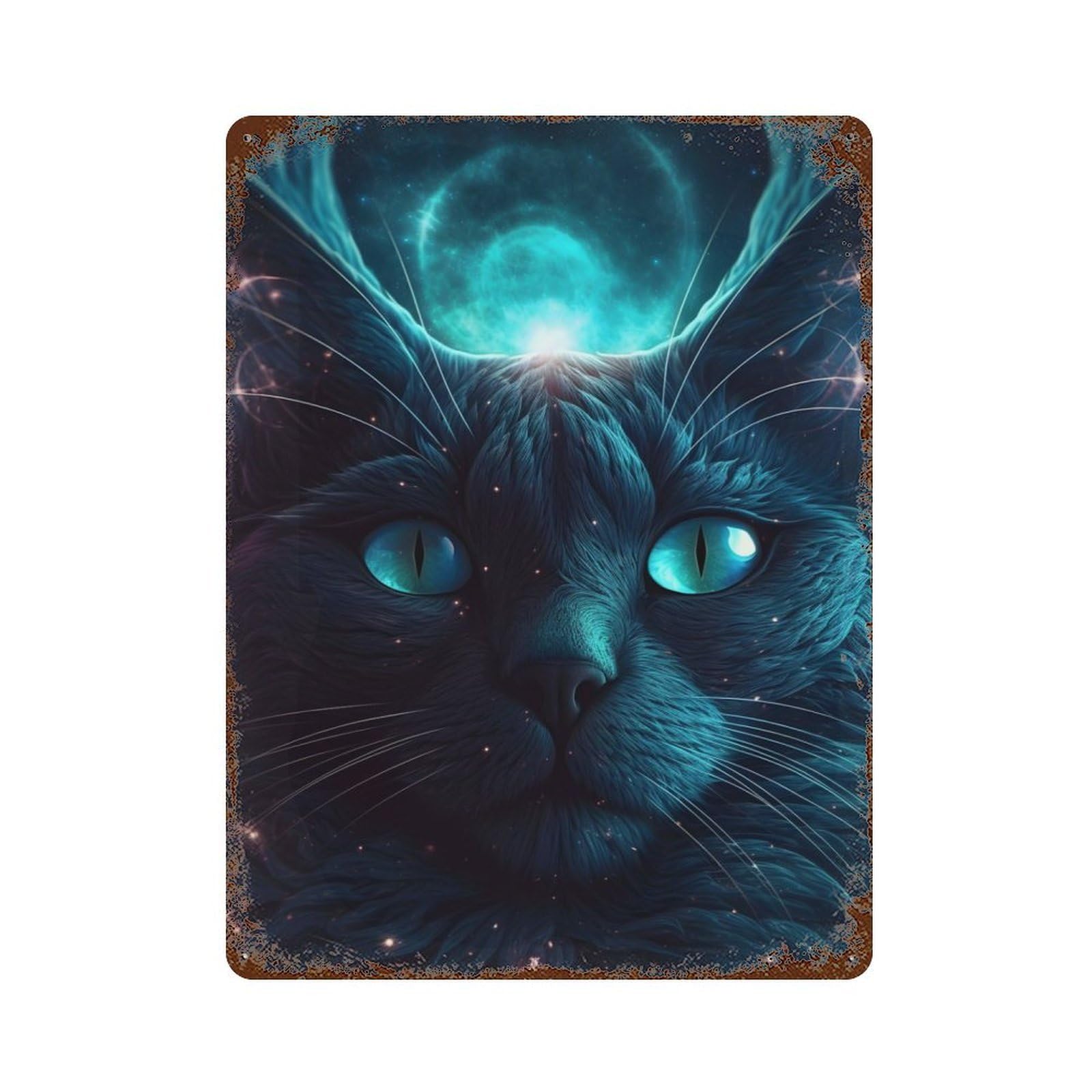 Garage Style Intergalactic Cat God Vintage Metal Tin Sign 15.7"x11.8", Rustic Home Decor for Bar And Workshop