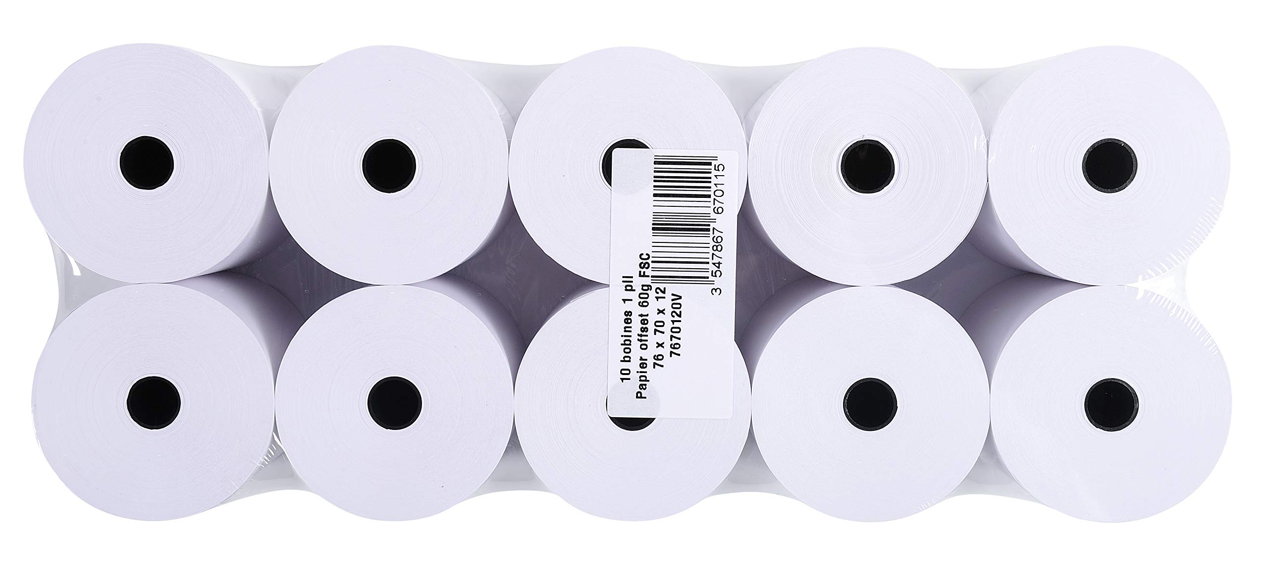 Exacompta Bobinas para Cajas, pack de 50, 1 Capa Blanca, 60 g / m2 , 76 x 70 x 12 mm, 44 m