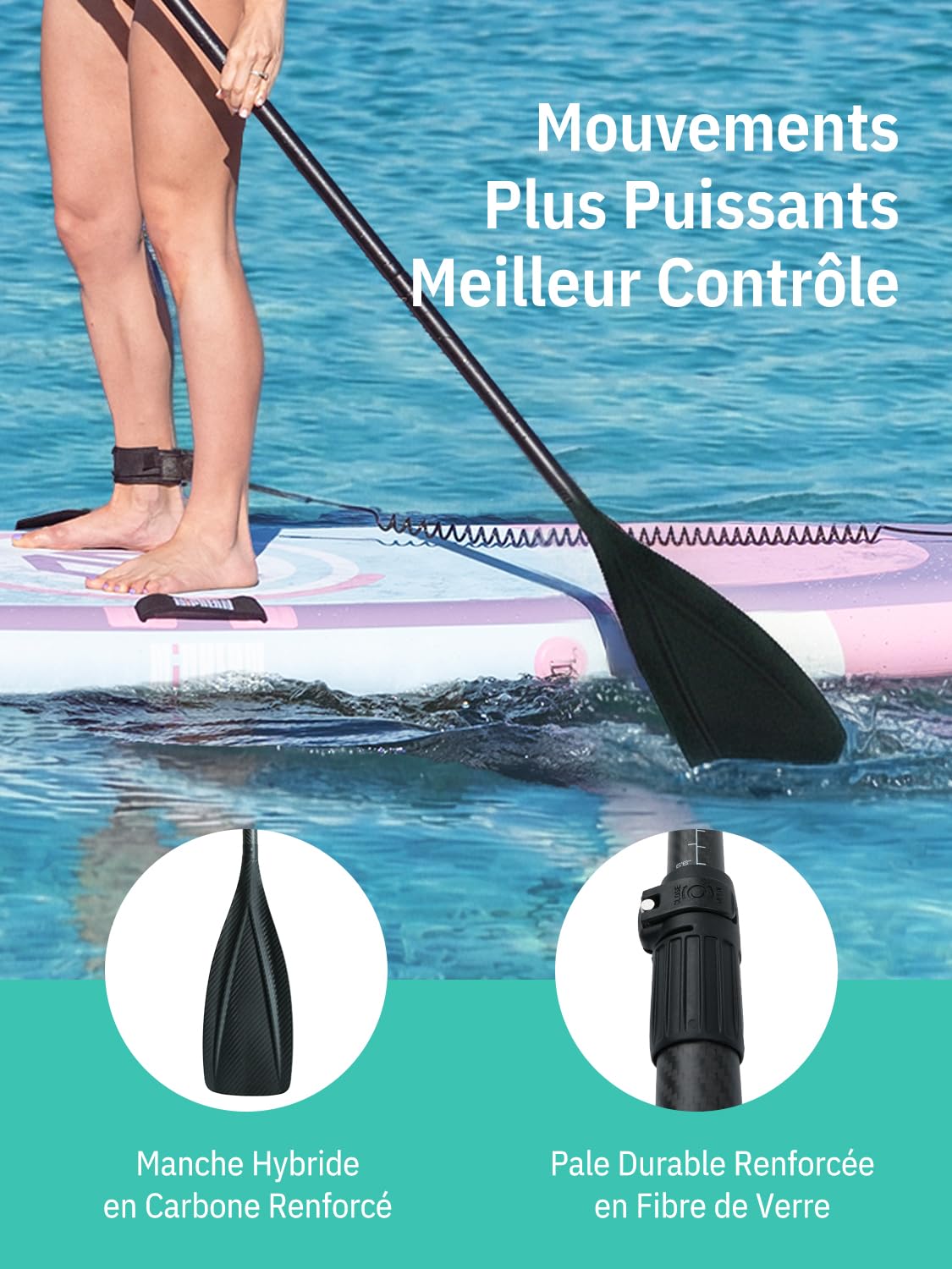 niphean Pagaie Paddle, Pagaie Kayak en 3 et 4 Pièces Détachables et Flottantes, Sup Paddle réglable de 198 à 218 cm, Rames Durables
