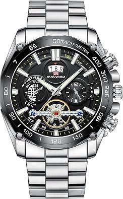 Men's Automatic Mechanical Watch Fashion Business Waterproof Men's Watch Casual Men's Stainless Steel Luminous Function Watch, Tourbillon Appearance Design Quartz Watch