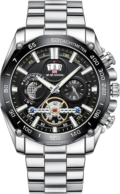Men's Automatic Mechanical Watch Fashion Business Waterproof Men's Watch Casual Men's Stainless Steel Luminous Function Watch, Tourbillon Appearance Design Quartz Watch
