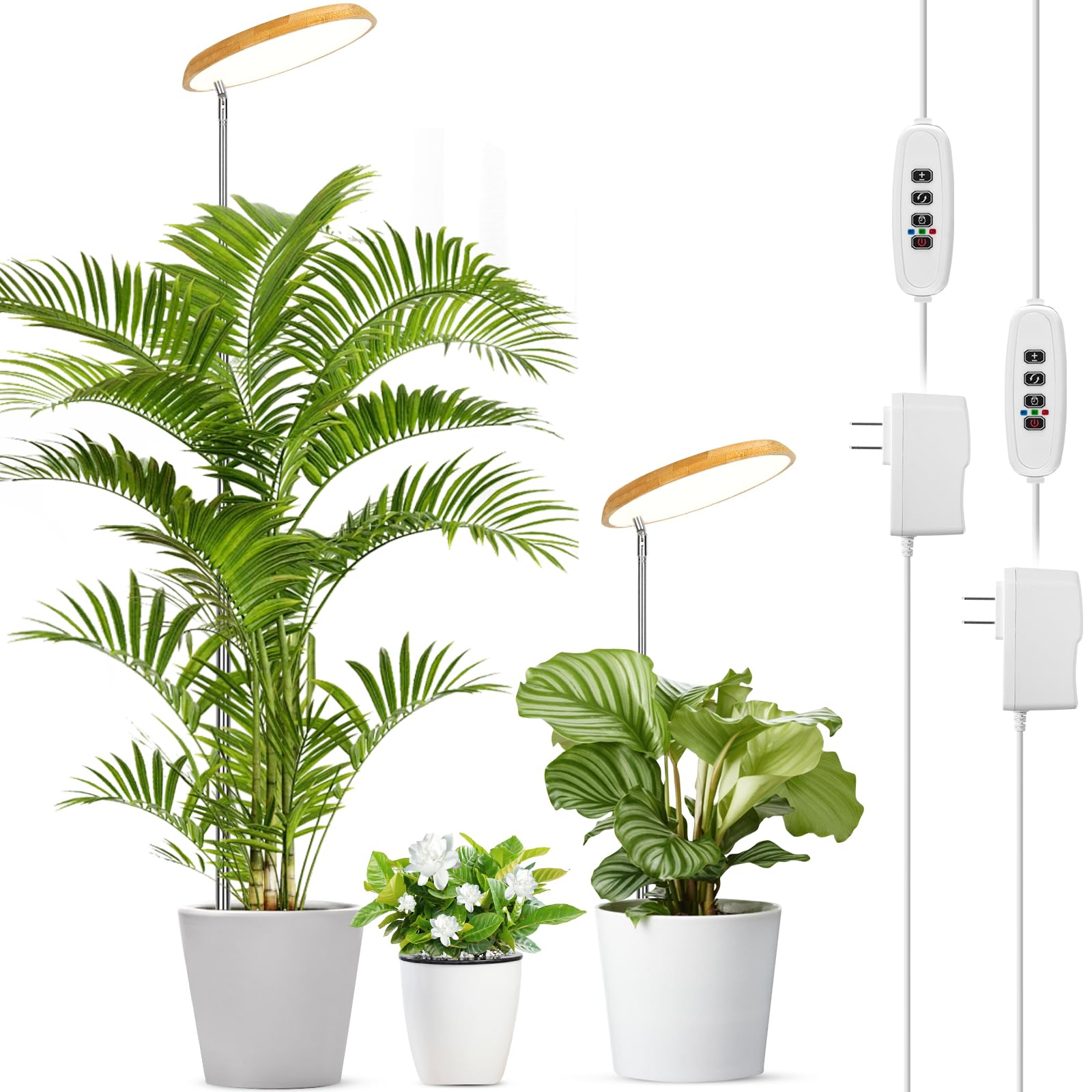 LBW 2024 Bamboo Plant Grow Light, 82 LEDs Full Spectrum Grow Lamp for Indoor Plants, 4/8/12H Auto Timer, 4 Brightness Adjustable for Indoor Large Plant Light, 10.4-59” Height Adjustable, 2 Pack