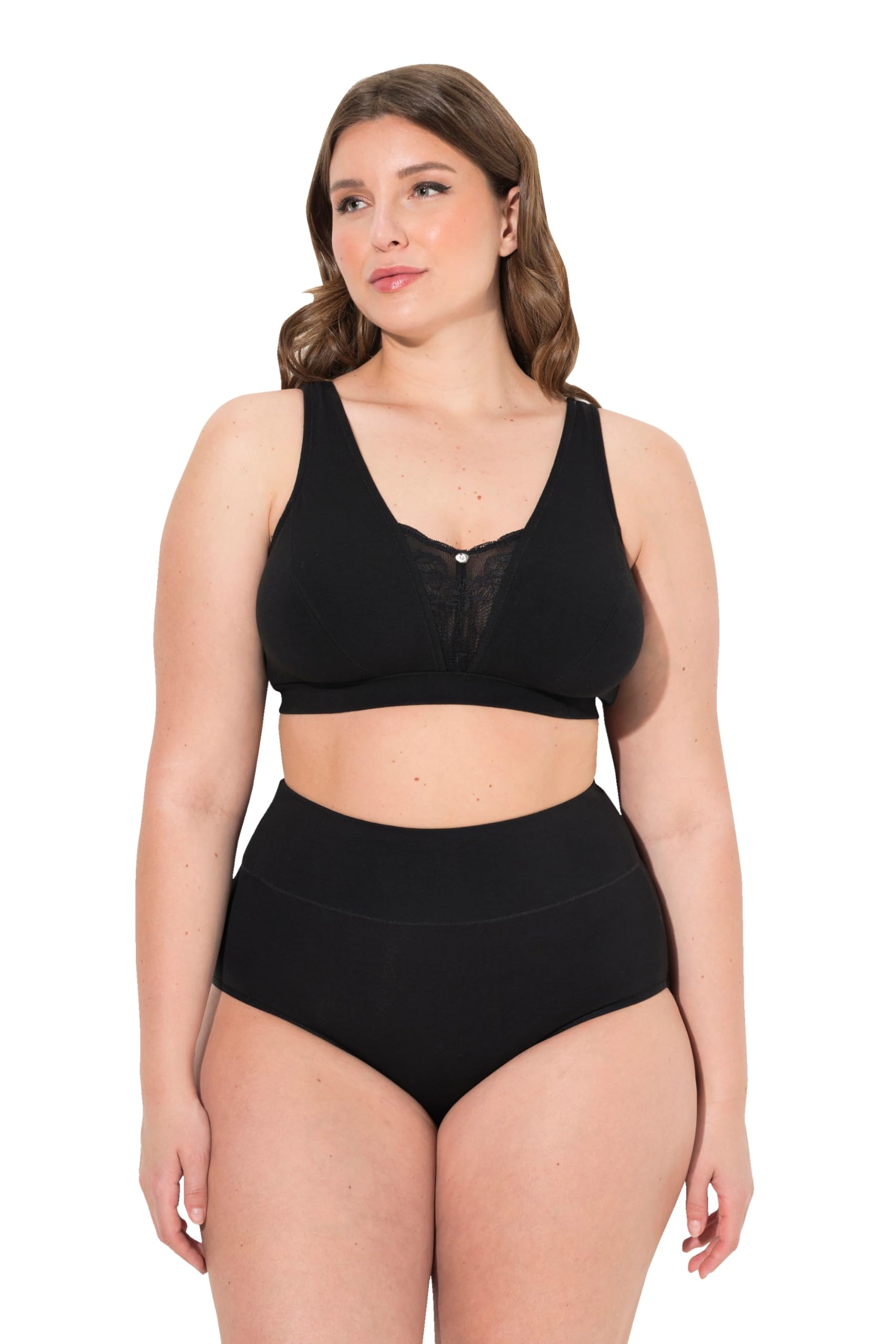 Ulla Popken Damen große Größen Übergrößen Plus Size Bralette, Spitzeneinsatz, ohne Bügel 834717