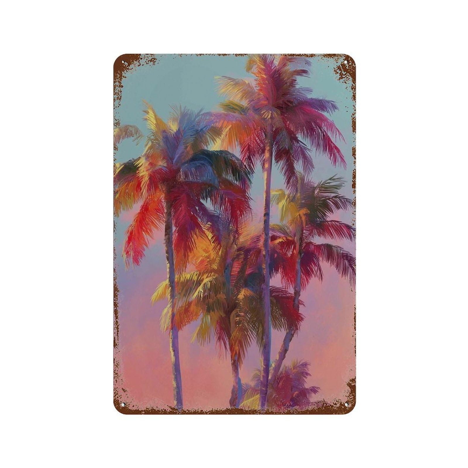 xiaoxiaoshen Colorful Palm Trees Tropical Sunset Vibrant Beach Modern Coastal Work Summer Vib Wall Decor Art Metal Tin Poster Modern Home Decor Art Home Bar Shop Decorations Vintage Sign 30x20cm