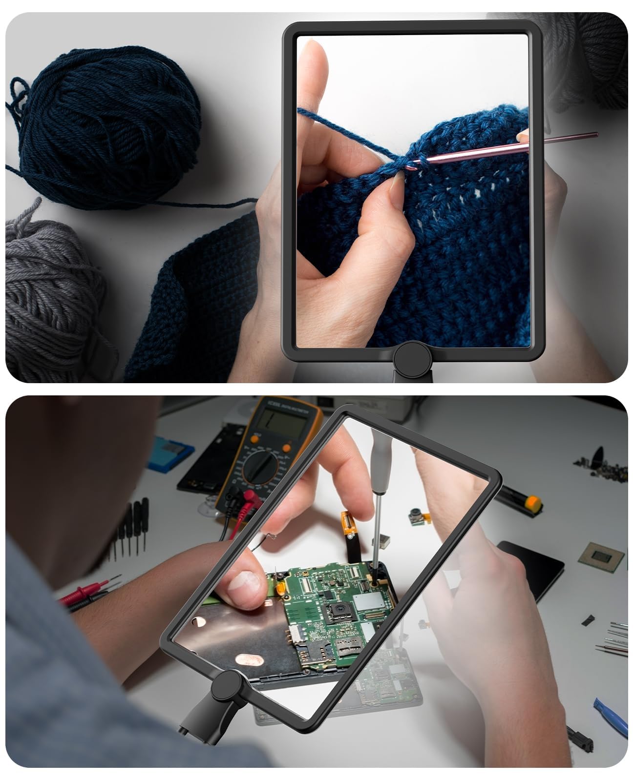 Lupa de 5 aumentos manos libres con 50 luces LED, lupa de página completa con cuello de cisne flexible, cuello de 17 cm x 24 cm, lupa de página grande para leer, reparar y coser