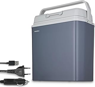 MEDION Glacière mobile avec fonction chauffage (électrique, 2 en 1 : refroidissement et chauffage, 20 litres, poignée de transport, connexion 3 en 1 5 V USB, adaptateur 230 V et 12 V pour voiture, pou