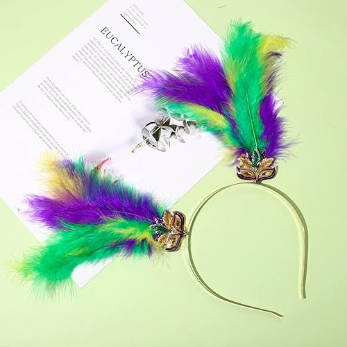 Miniatura 10 de YAHPERN Diademas de Mardi Gras para mujer máscara de flor de lis diadema de carnaval plumas accesorio para el cabello regalos
