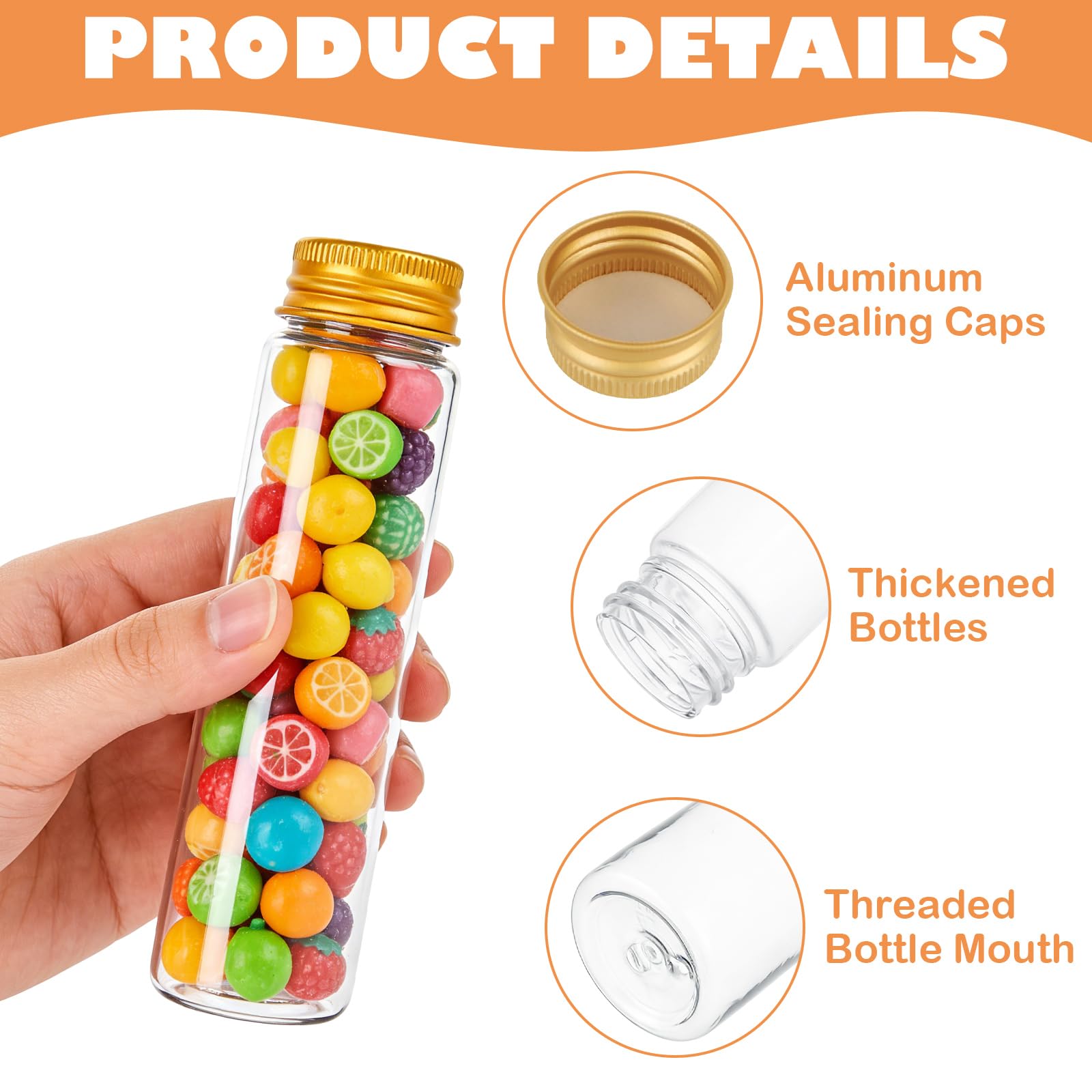 Confezione da 50 provette da 80 ml con tappi, in plastica trasparente, vuote, a prova di perdite, per caramelle, sale da bagno, spezie, decorazione per la casa e le feste, fondo piatto