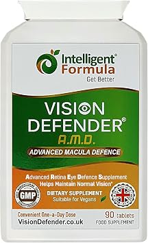 Vision Defender AMD Eye Health Supplement Exact AREDS2 6-Nutrient Complex with Lutein & Zeaxanthin, Vitamins C & E, Zinc & Copper. 1-a-Day Vegan Eye Tablets for Vision Support, 90 Tablets. Made in UK