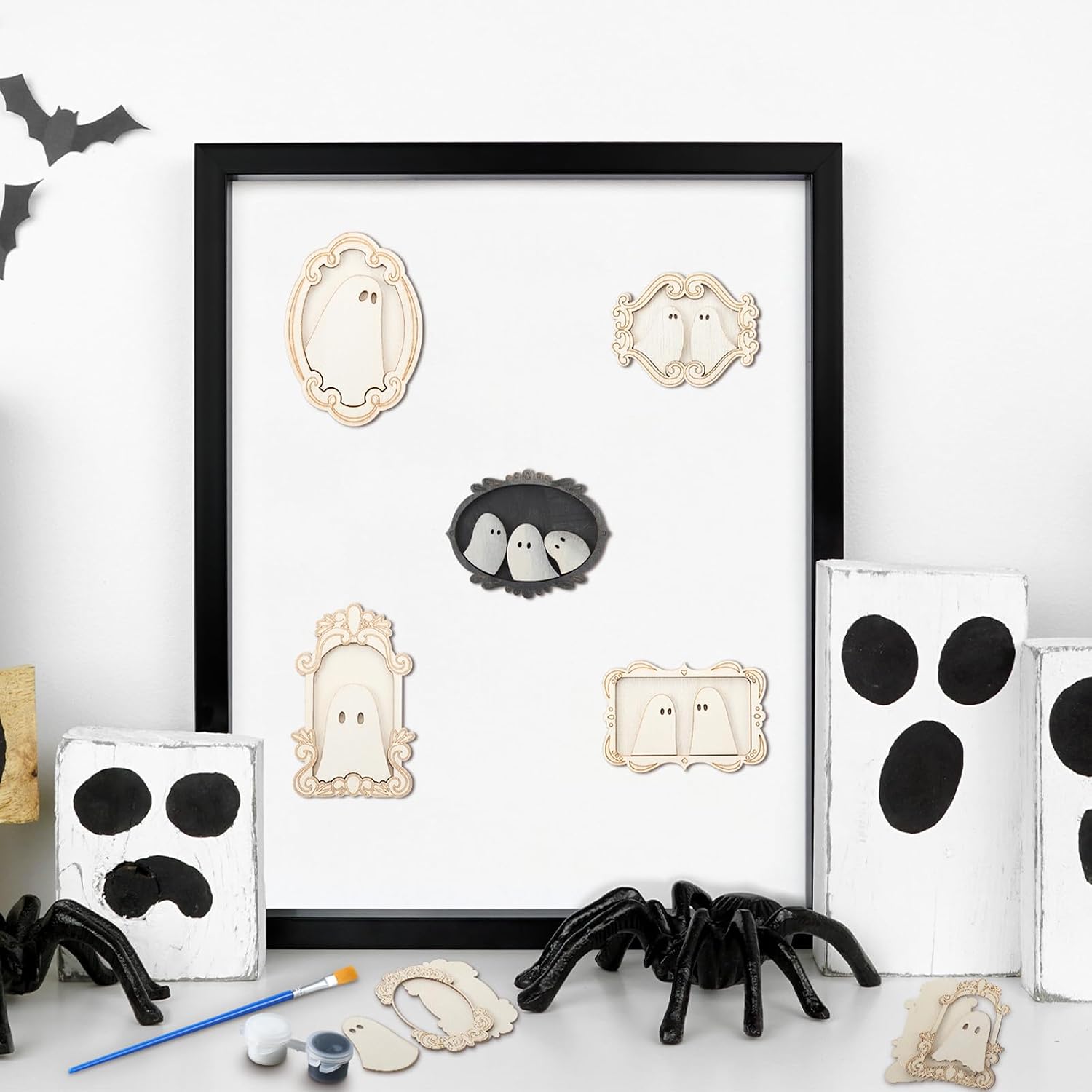 Simgoing 12 Set Adult Halloween Craft, Wood Ghost DIY Frame, Cute Style