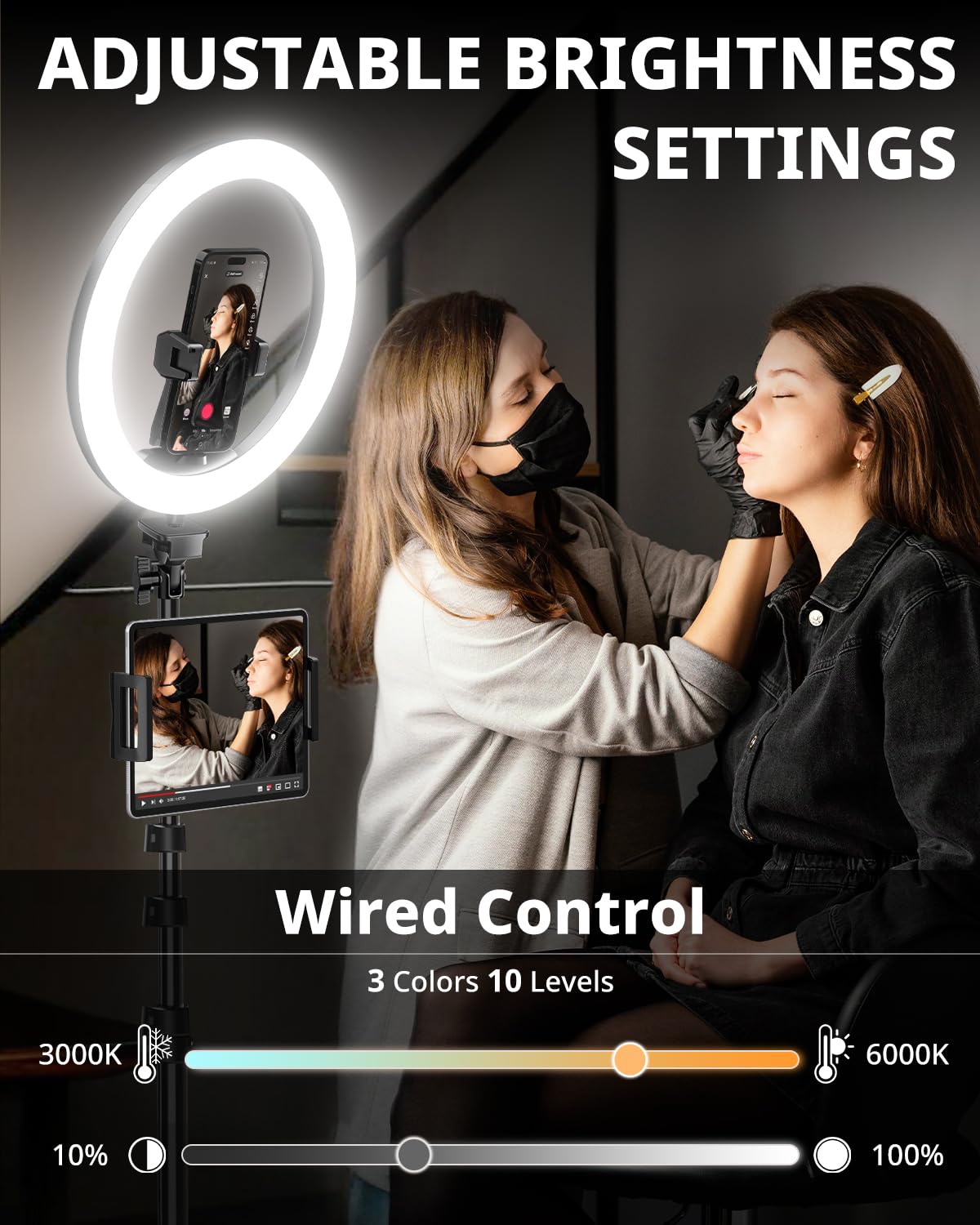 UBeesize Statief Voor Mobiele Telefoon Met Ringlicht, 10 Inch Selfie Ringlicht Met 50 Inch Statief Voor Live Streammake Up Youtube Videofotografie Zwart