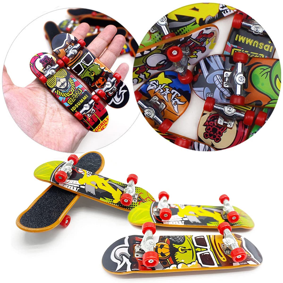 JEYORZY Set De 16 Finger Skateboards – Mini Monopatines De Dedo Con Estampados Variados, Regalo Para Adolescentes Y Fiestas, Antideslizantes Y Duraderos